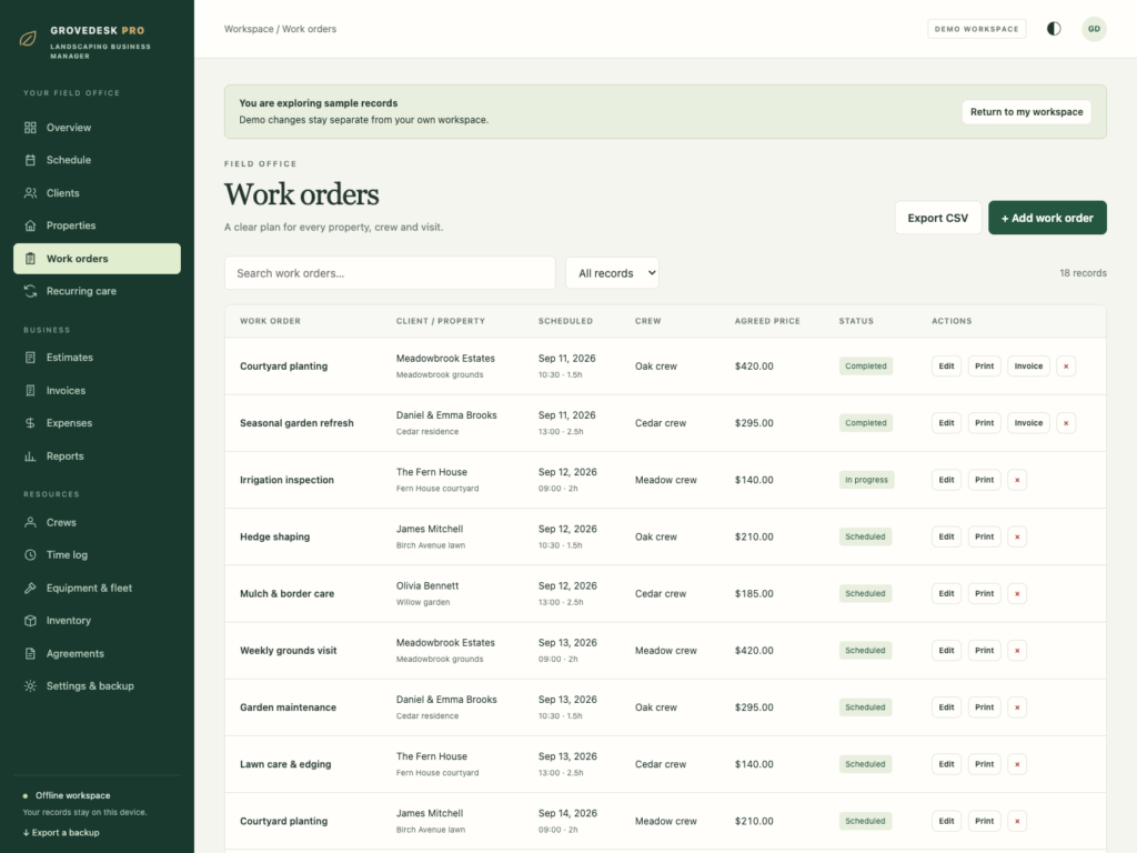 GroveDesk Pro - a screen from the app