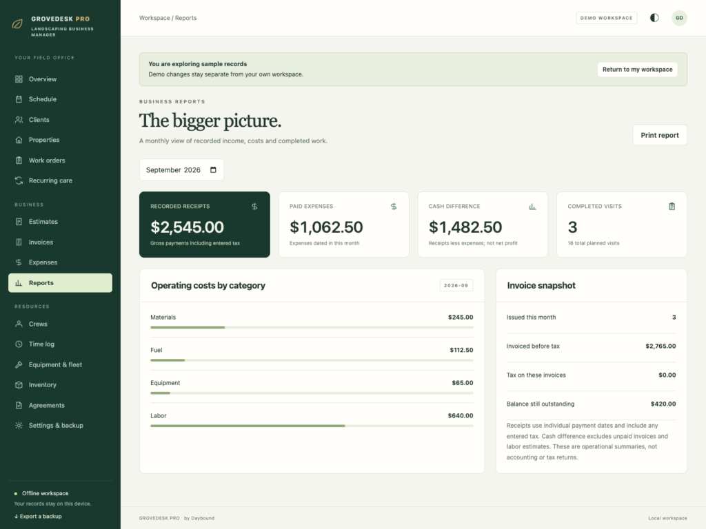 GroveDesk Pro - a screen from the app