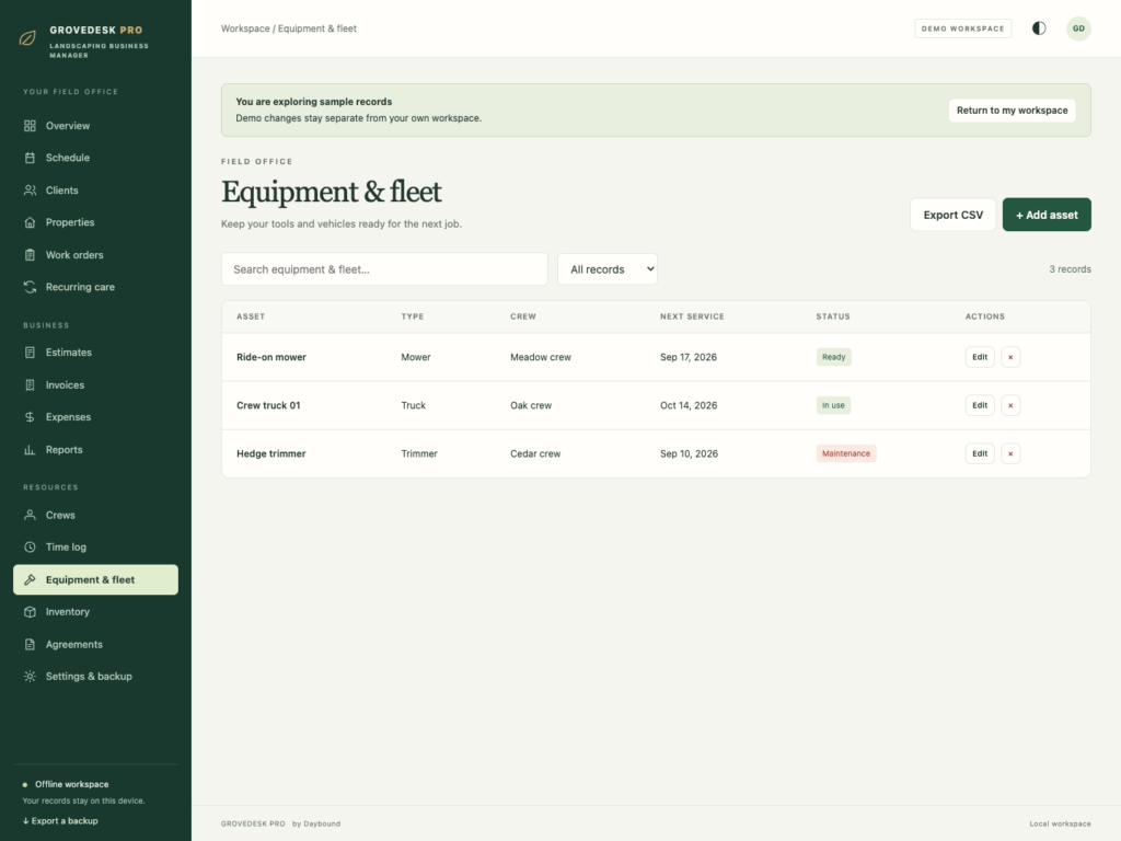 GroveDesk Pro - a screen from the app