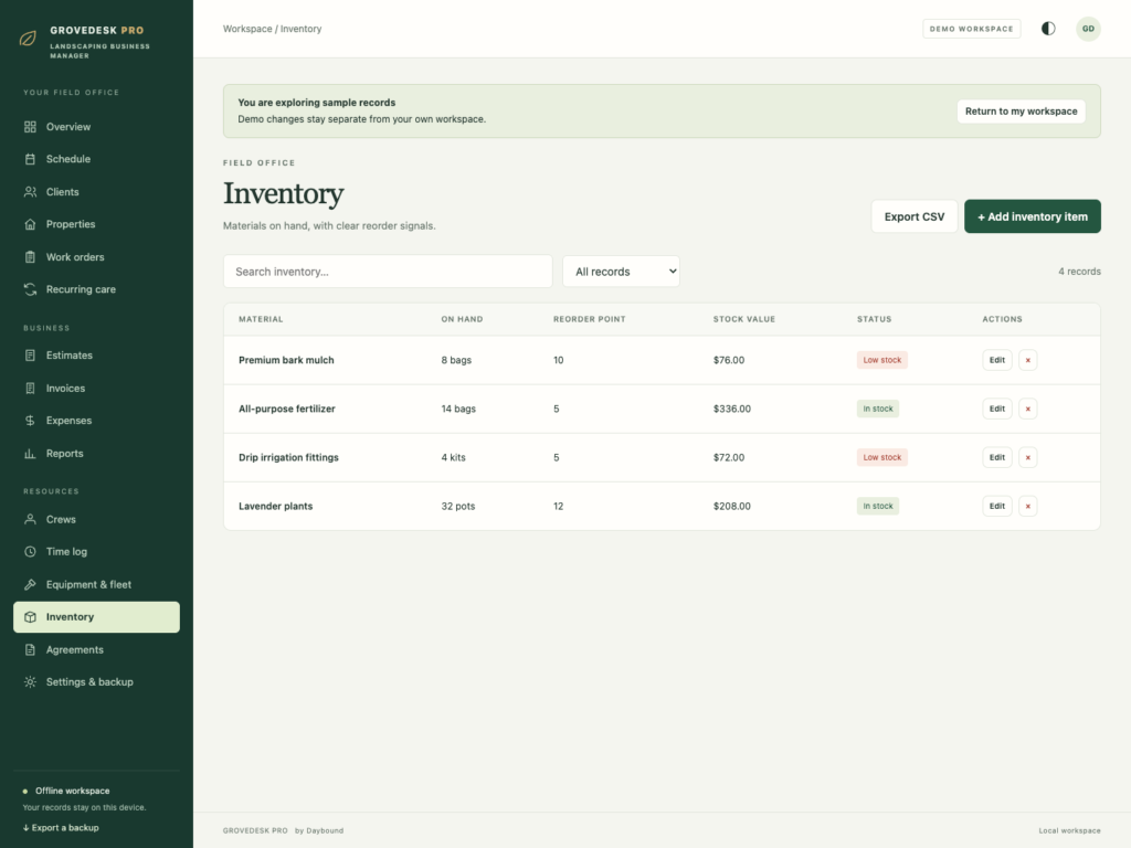 GroveDesk Pro - a screen from the app
