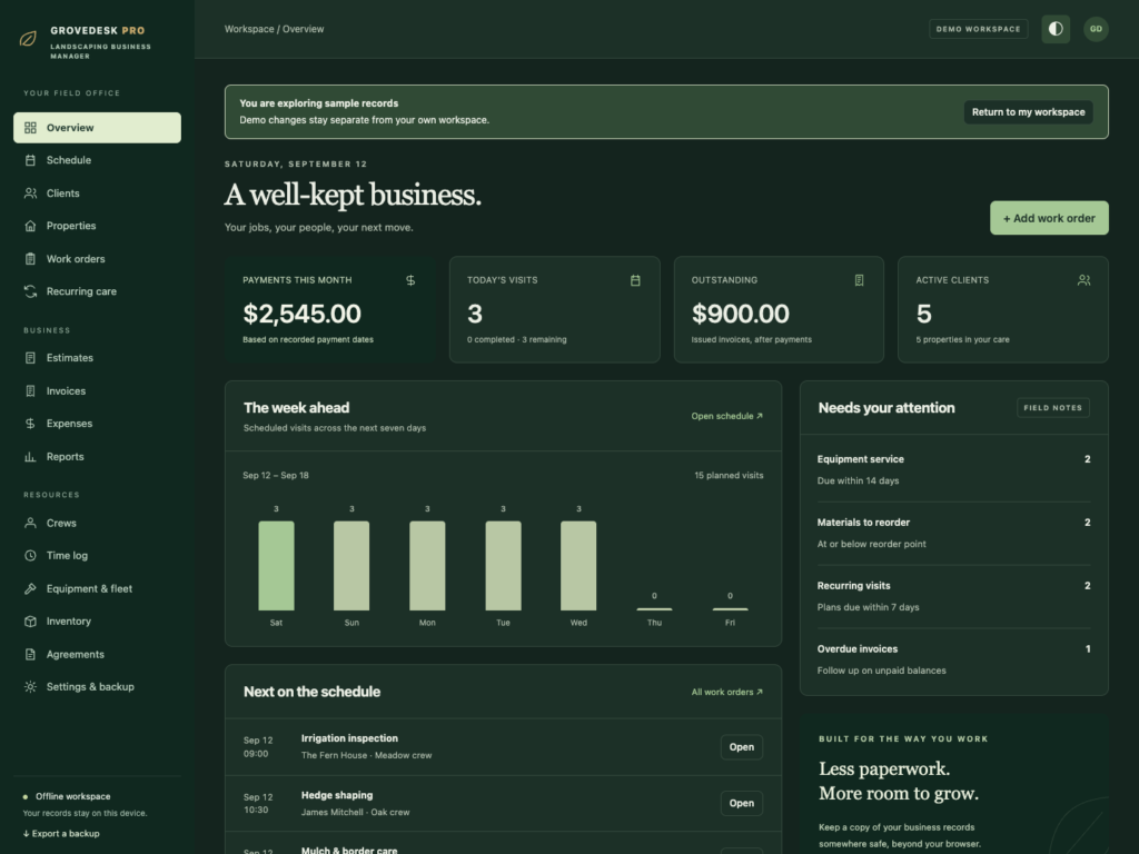 GroveDesk Pro - a screen from the app