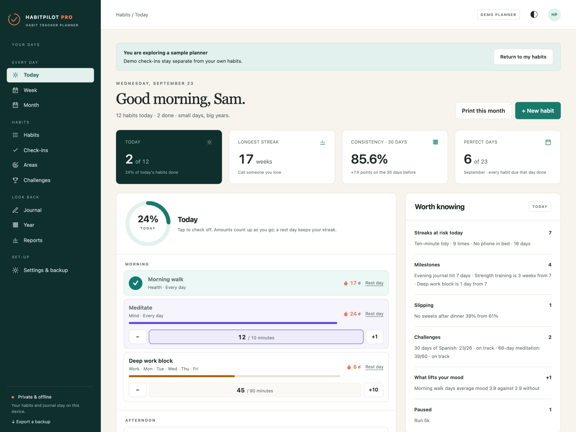 HabitPilot Pro - a screen from the app