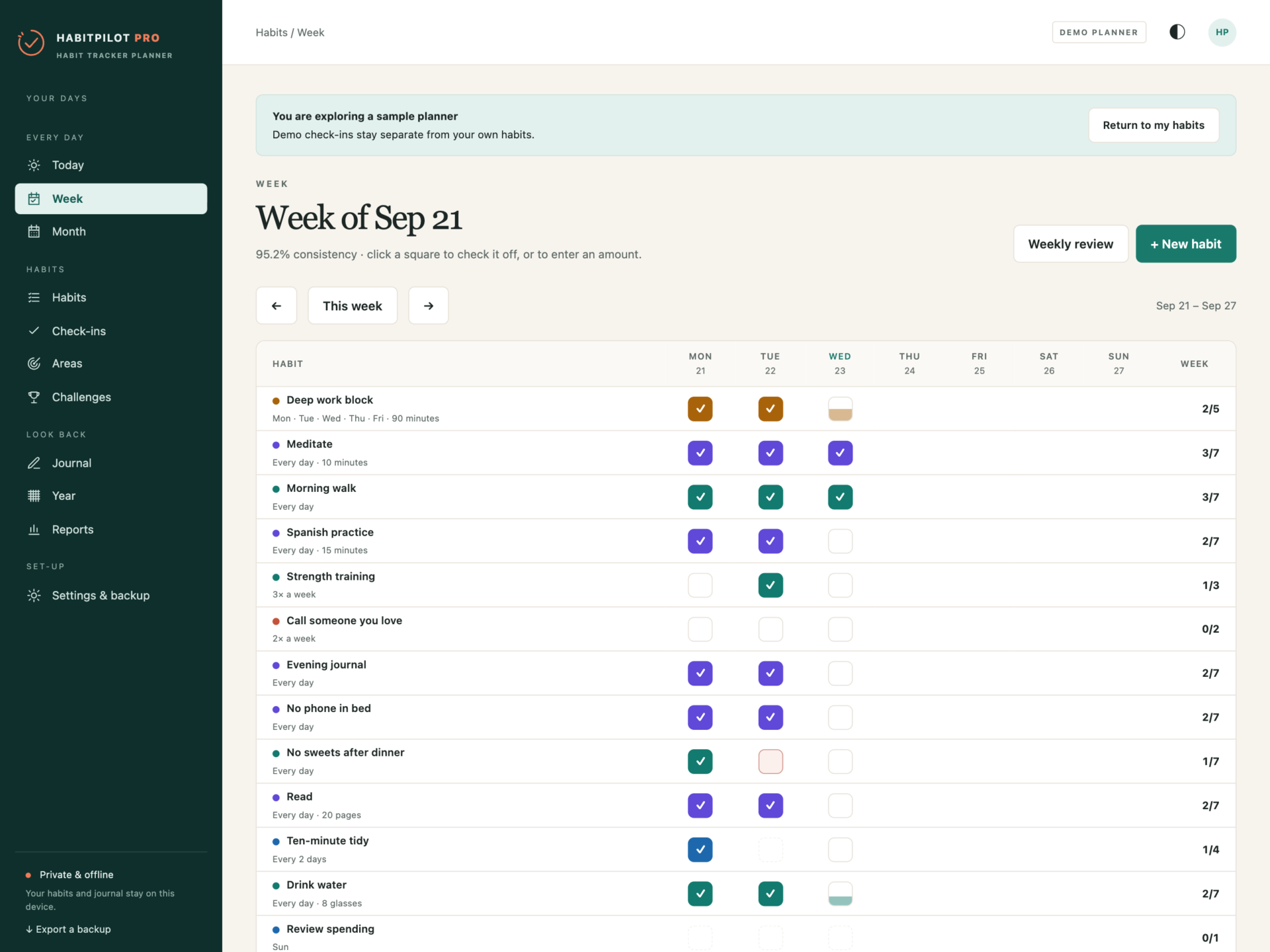 HabitPilot Pro - a screen from the app