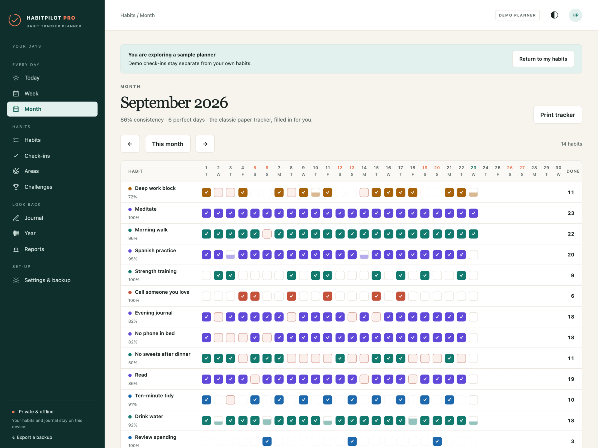 HabitPilot Pro - a screen from the app