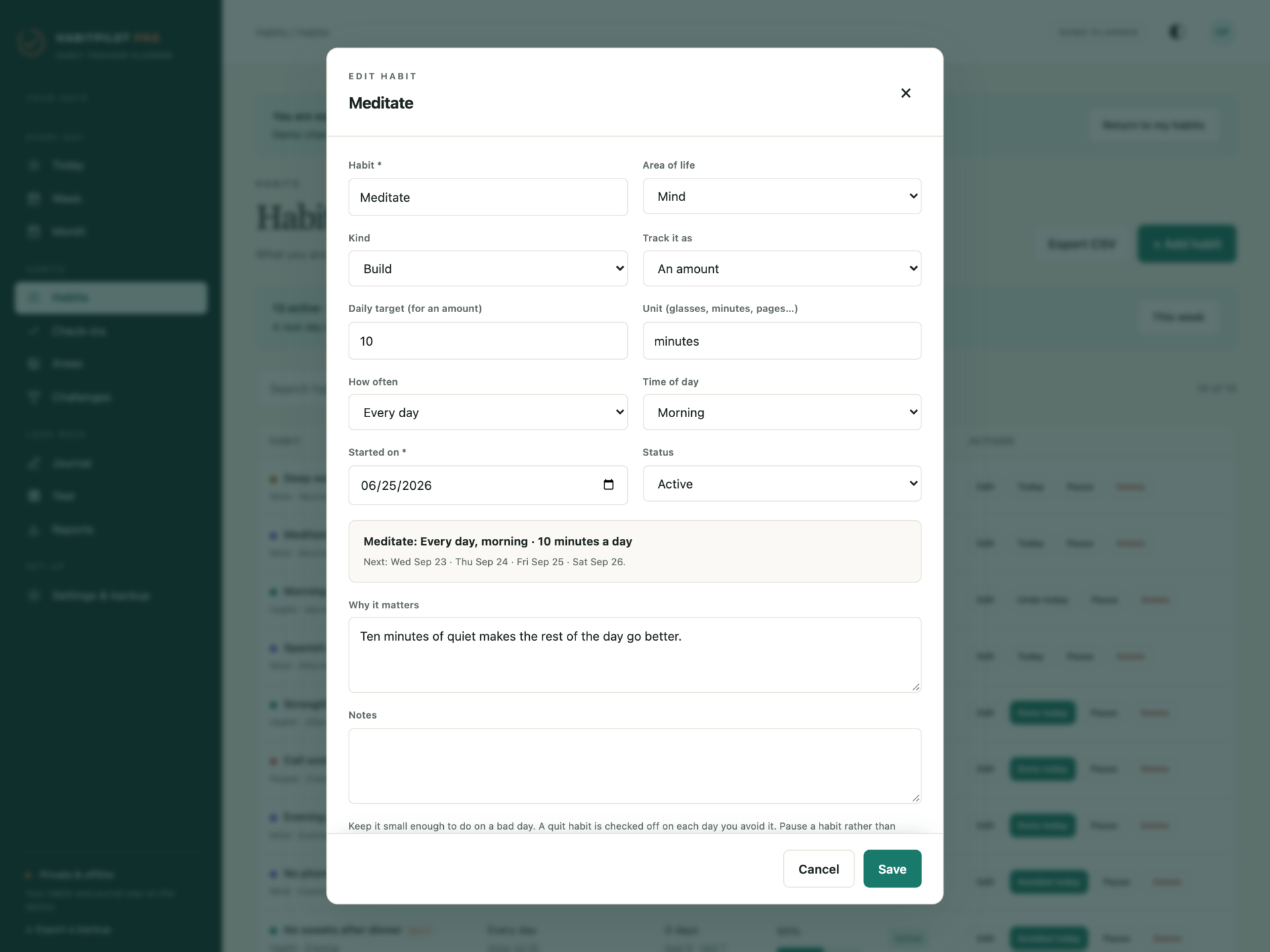 HabitPilot Pro - a screen from the app
