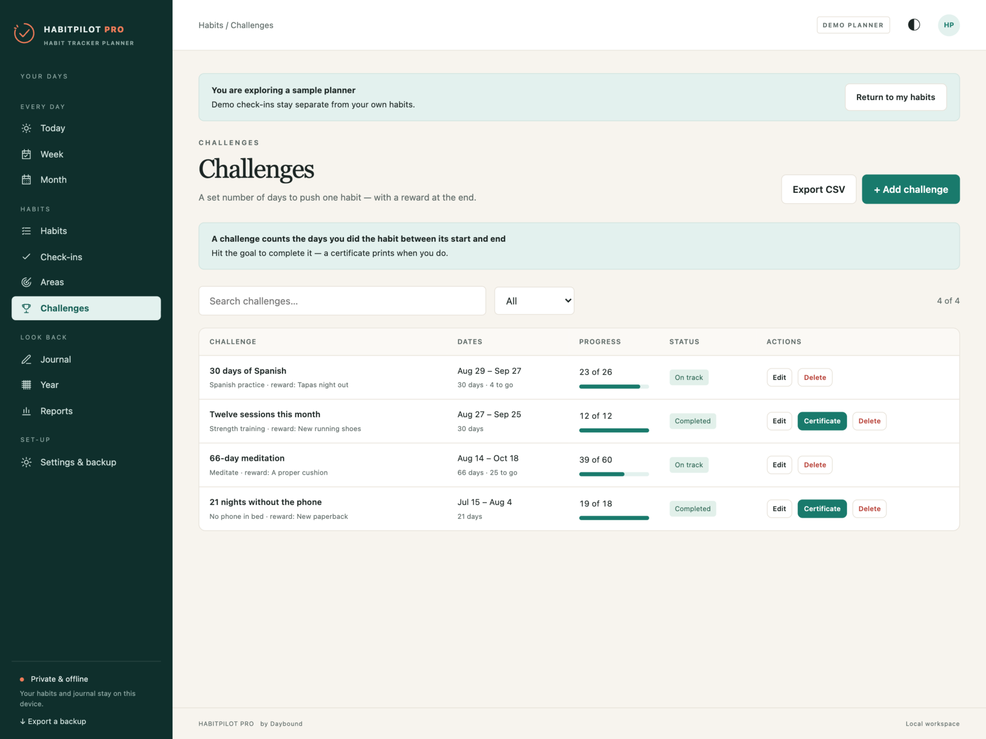 HabitPilot Pro - a screen from the app