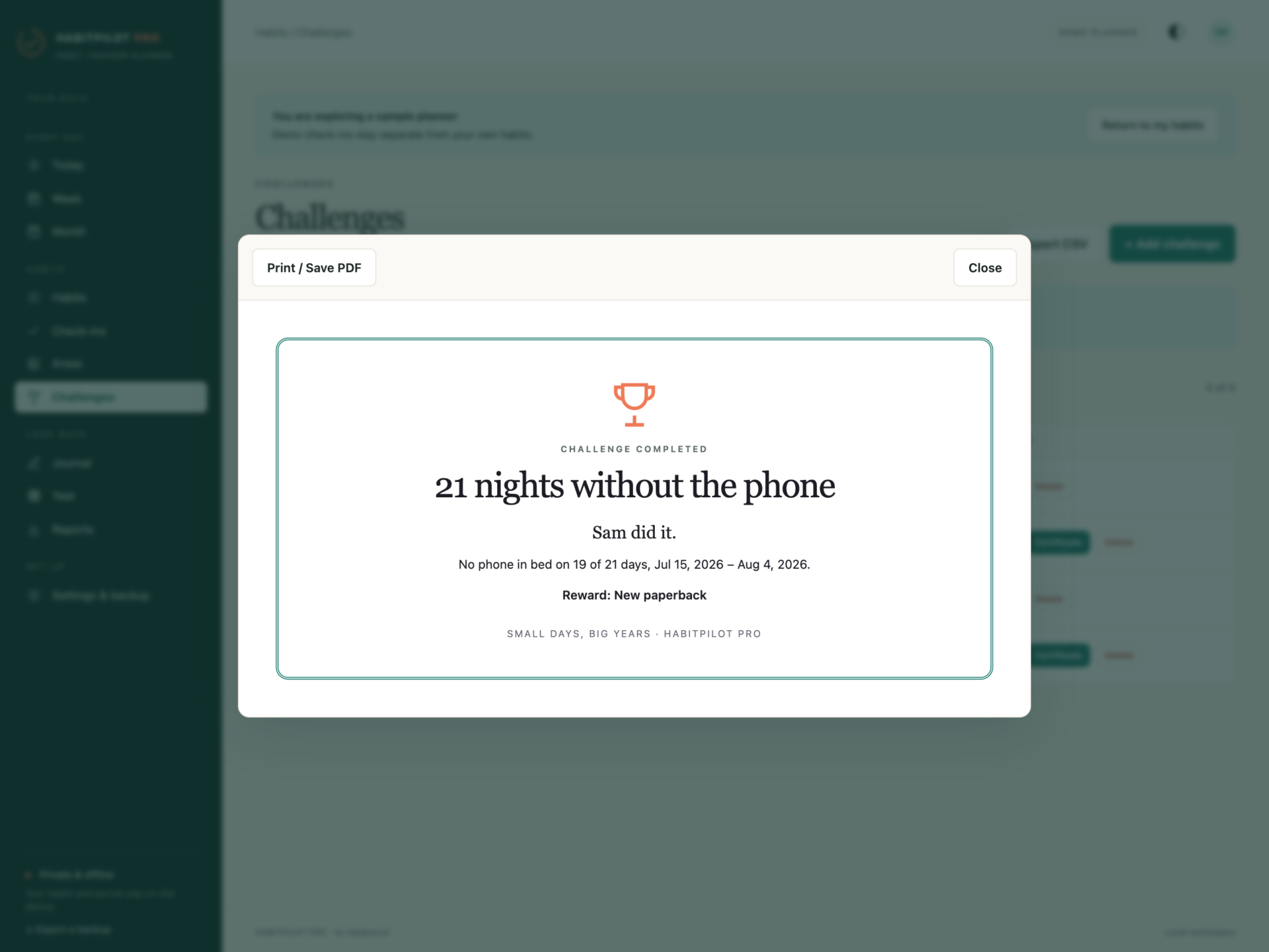 HabitPilot Pro - a screen from the app