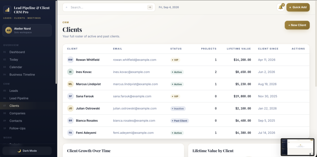 Lead Pipeline & Client CRM Pro — a screen from the app