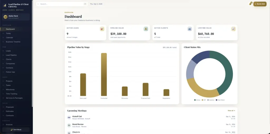 Lead Pipeline & Client CRM Pro — a screen from the app