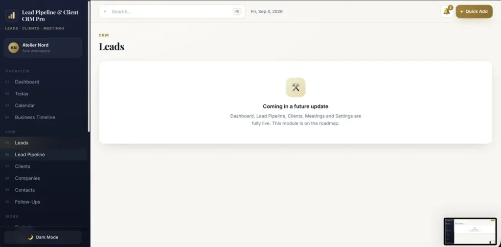 Lead Pipeline & Client CRM Pro — a screen from the app