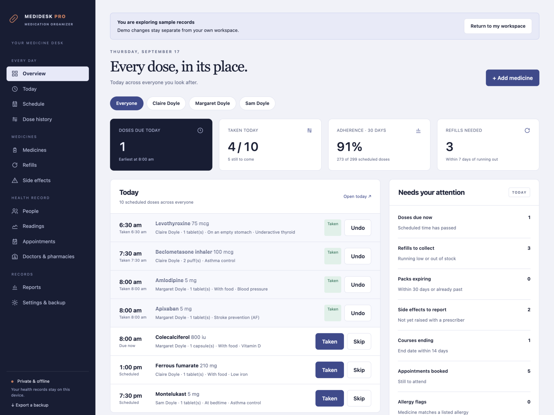 MediDesk Pro - a screen from the app