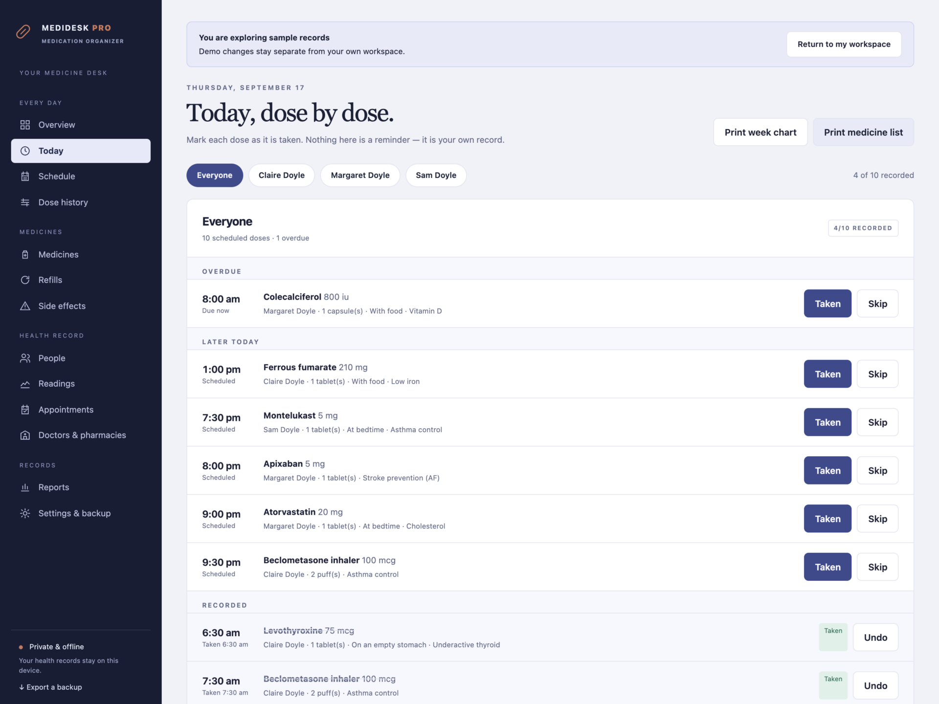 MediDesk Pro - a screen from the app