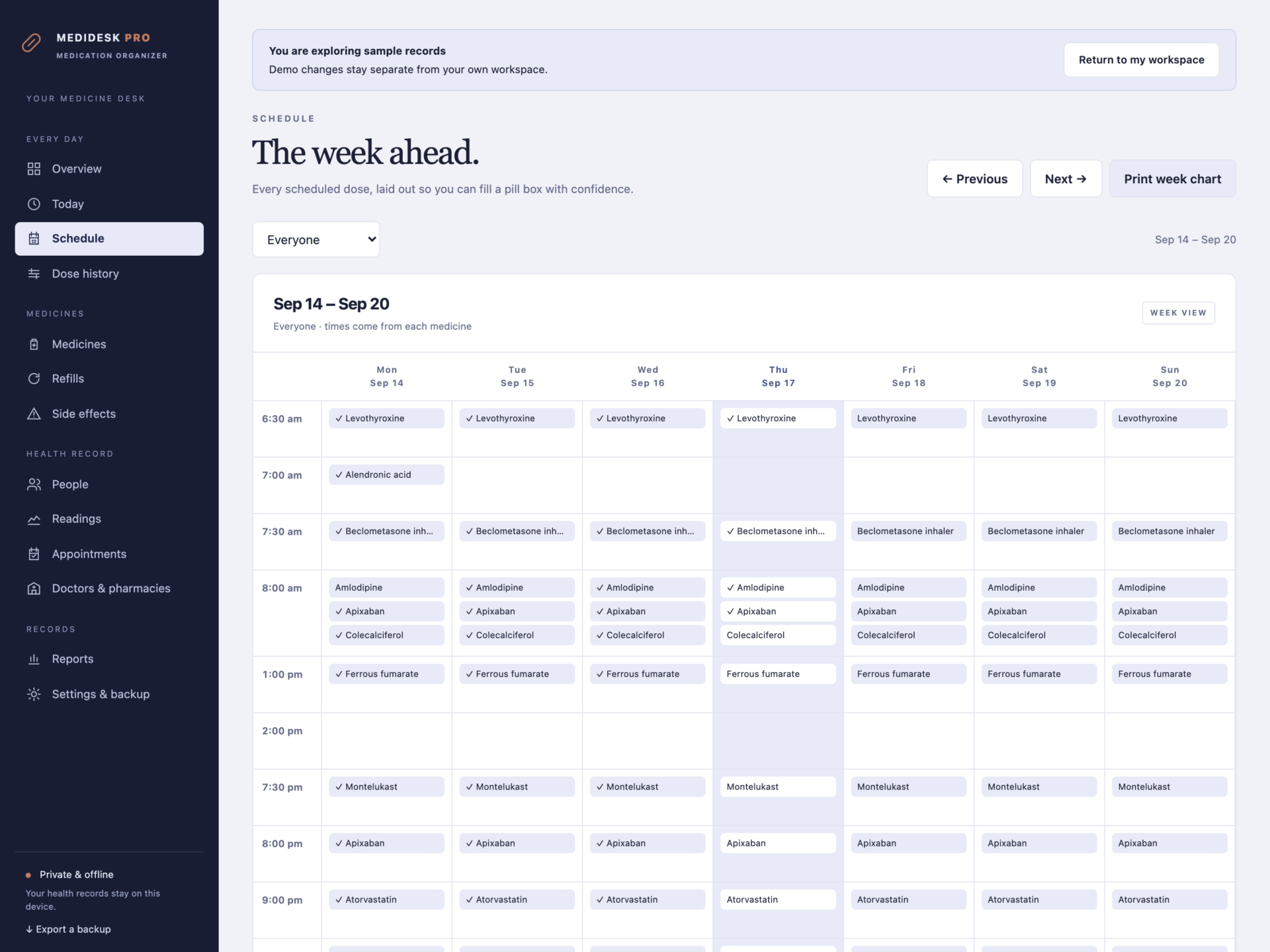 MediDesk Pro - a screen from the app