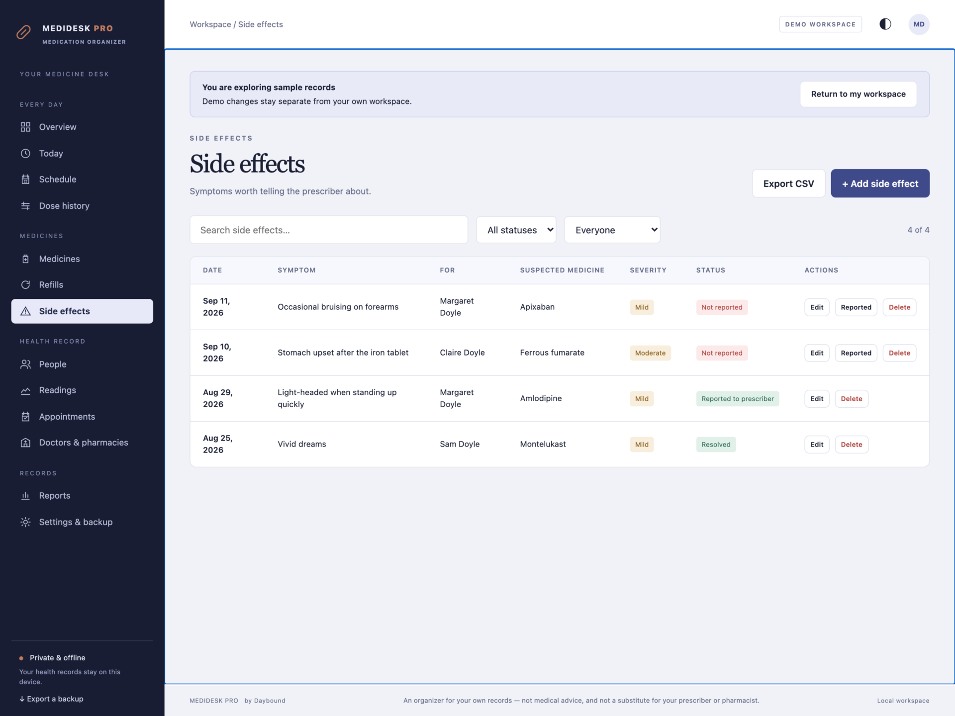 MediDesk Pro - a screen from the app