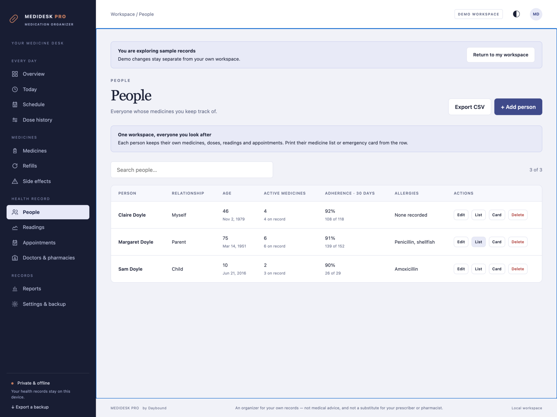 MediDesk Pro - a screen from the app