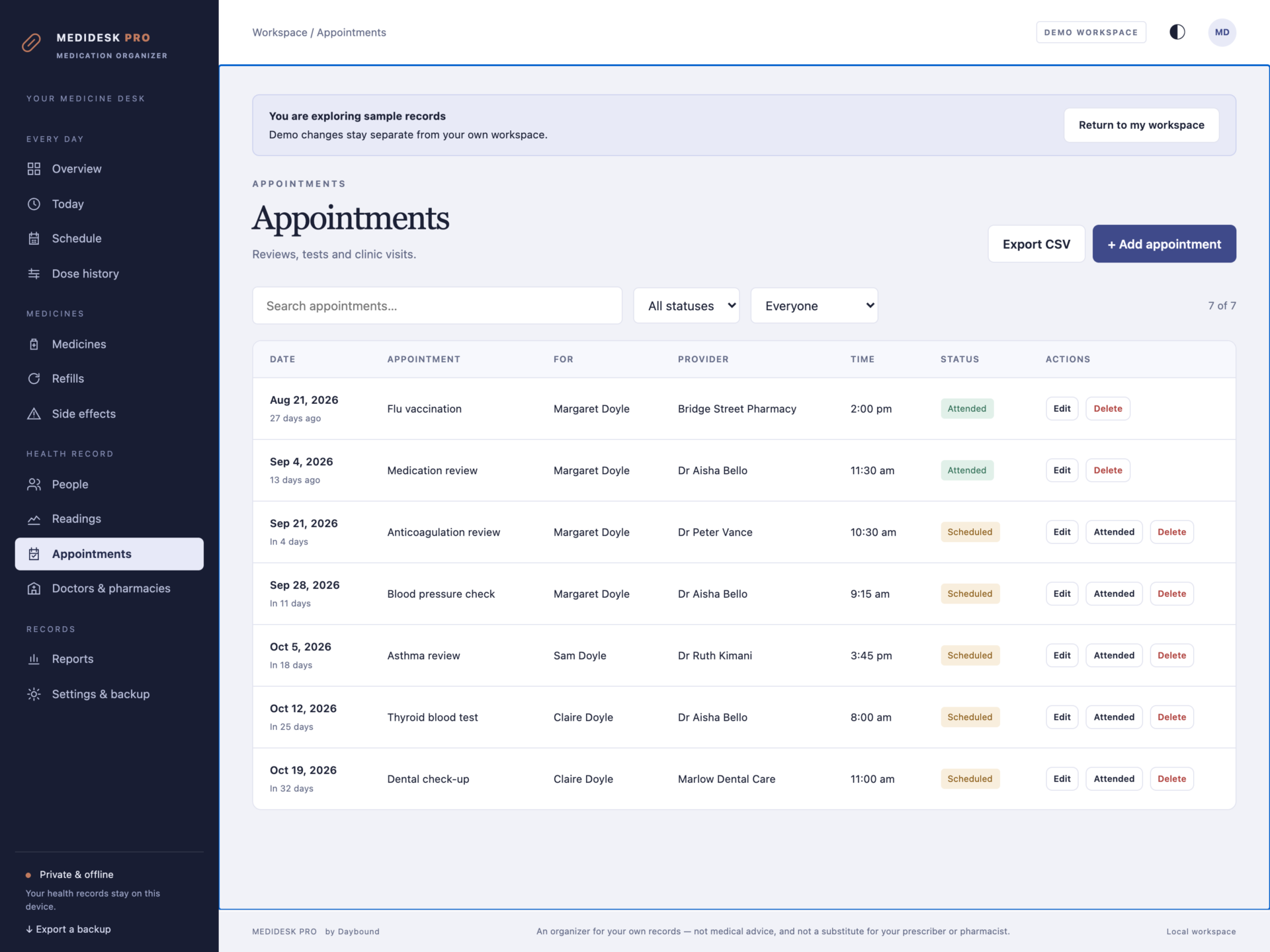 MediDesk Pro - a screen from the app