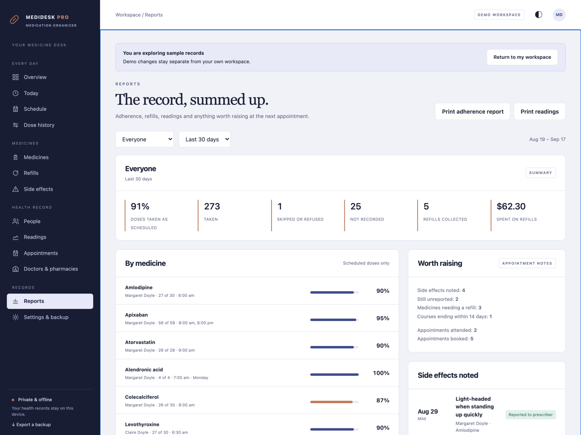 MediDesk Pro - a screen from the app