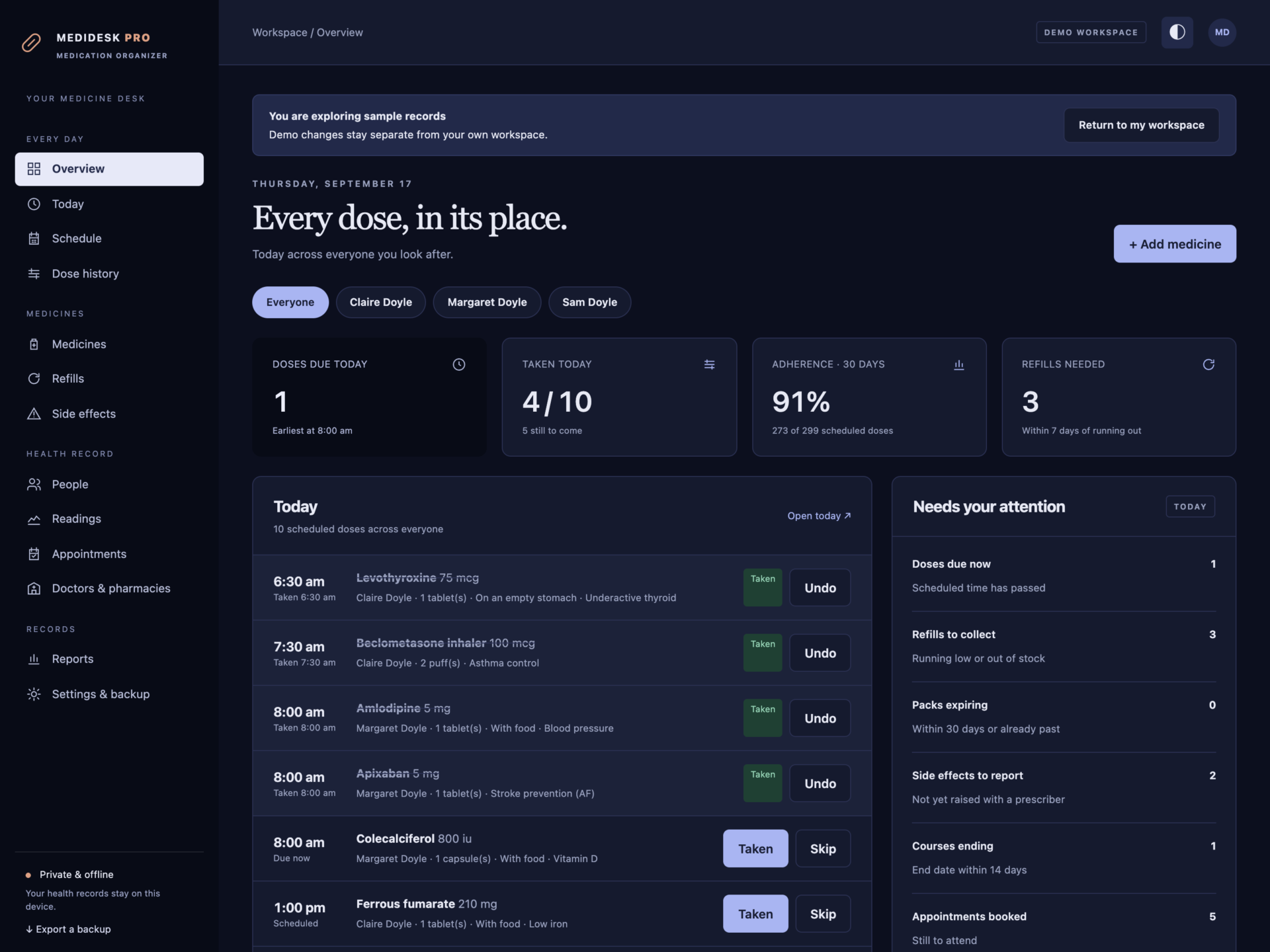 MediDesk Pro - a screen from the app
