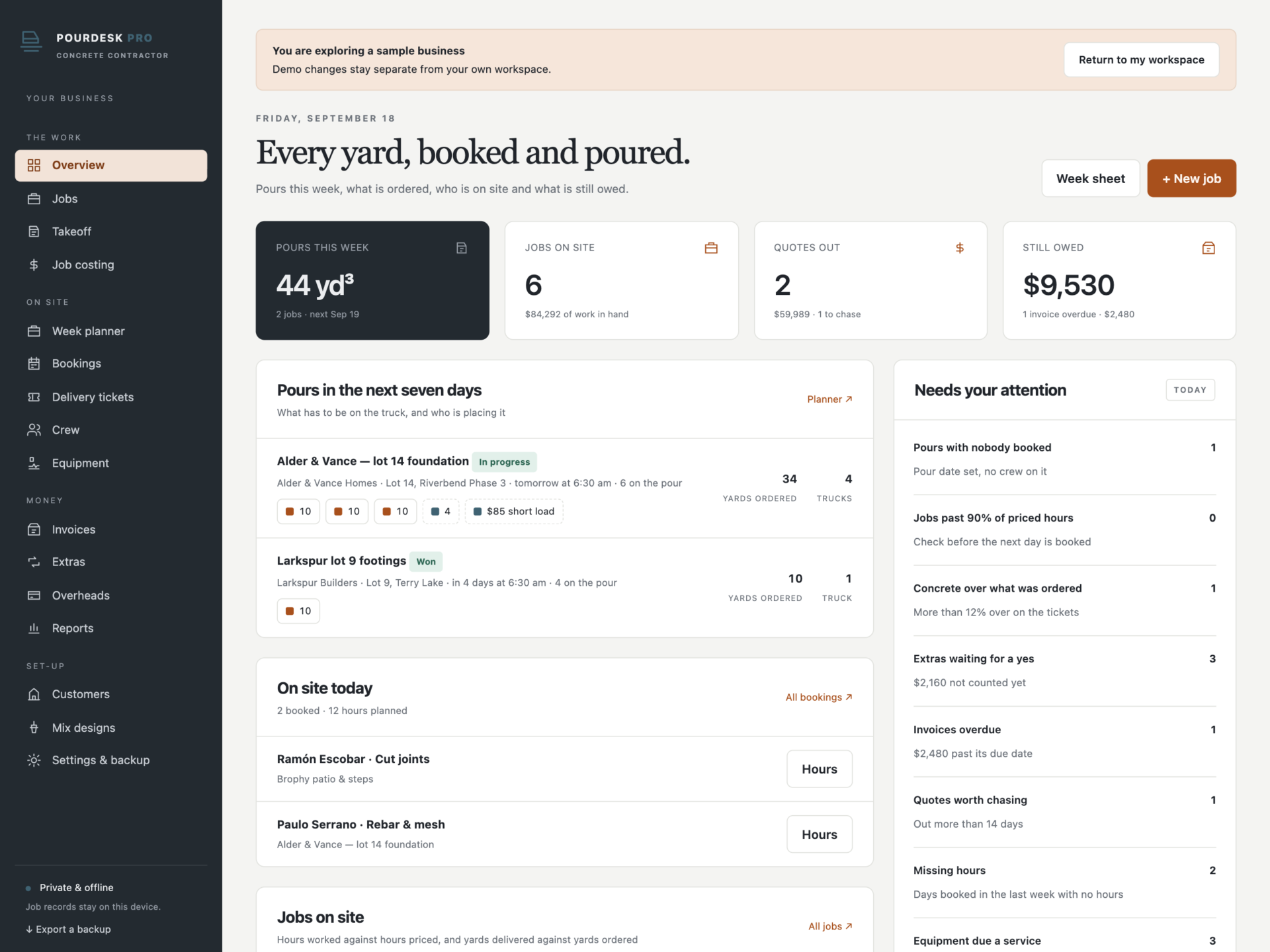 PourDesk Pro - a screen from the app