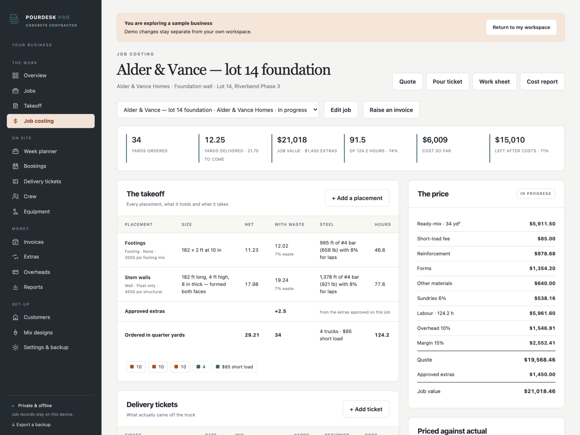 PourDesk Pro - a screen from the app