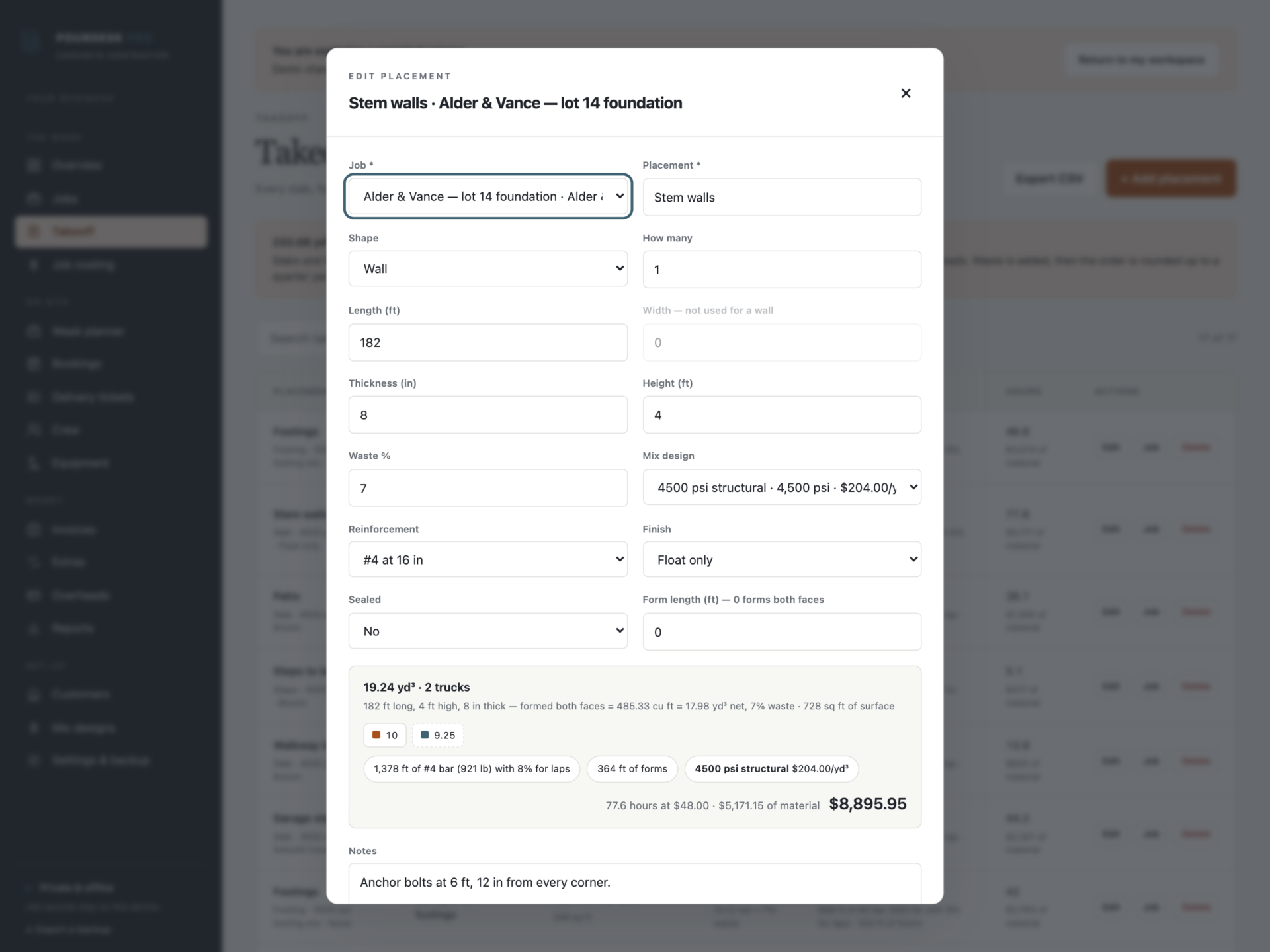 PourDesk Pro - a screen from the app