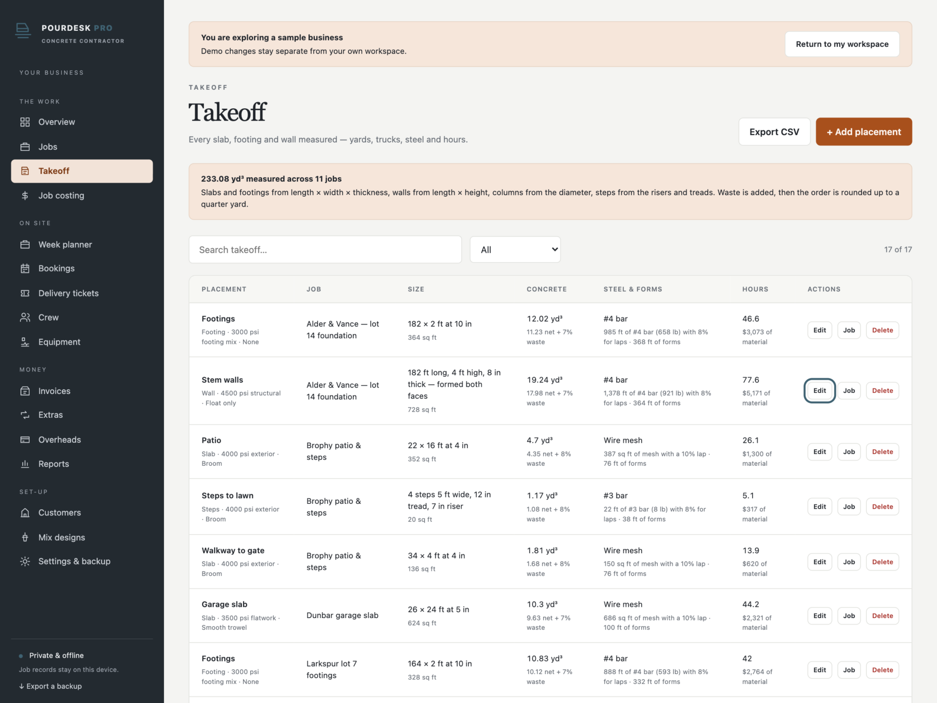 PourDesk Pro - a screen from the app