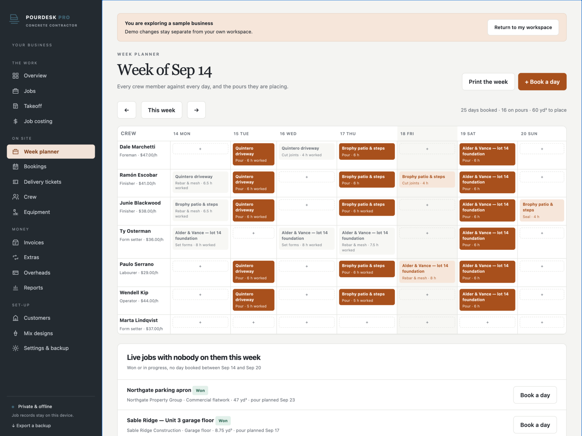 PourDesk Pro - a screen from the app