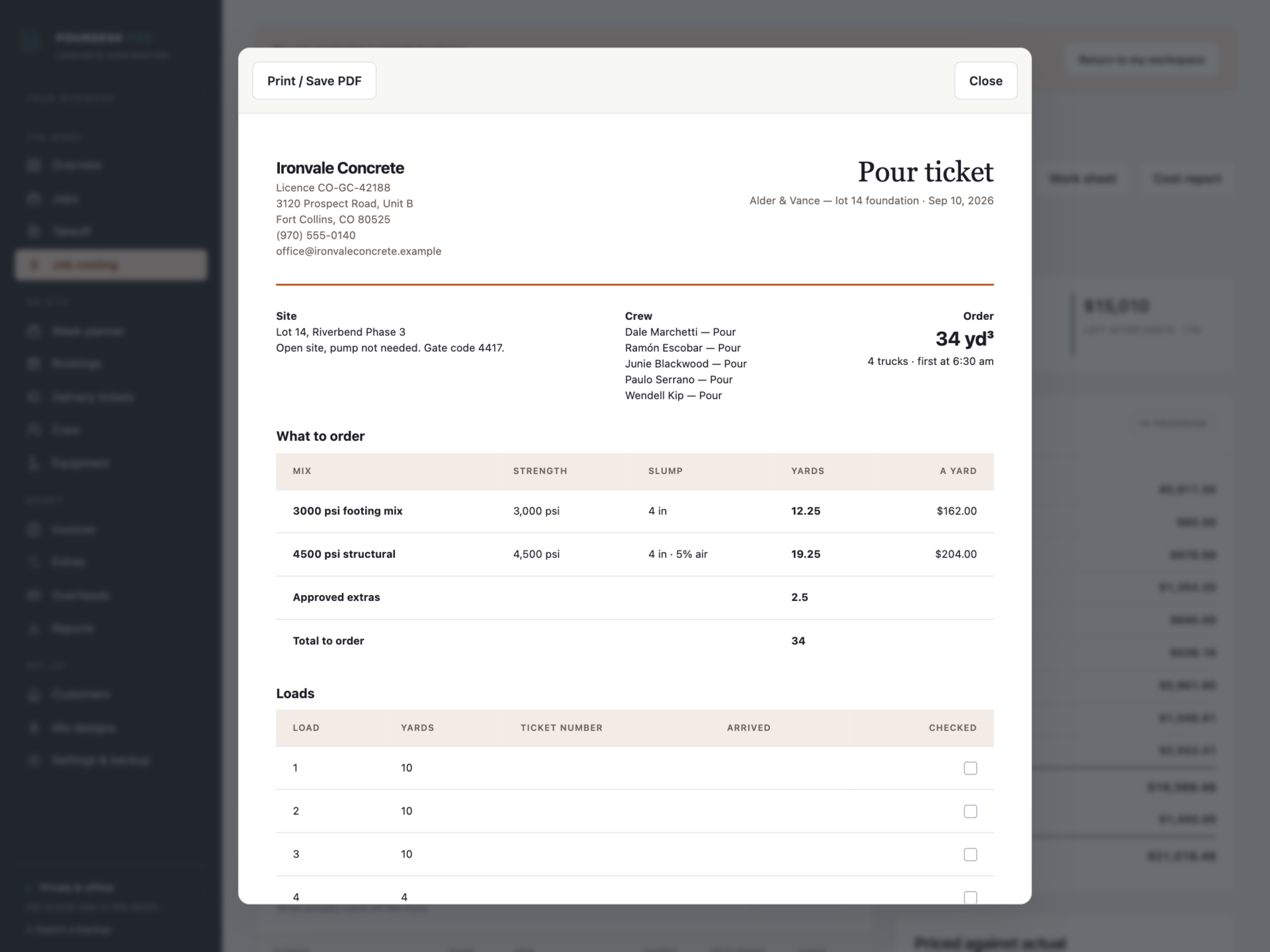 PourDesk Pro - a screen from the app