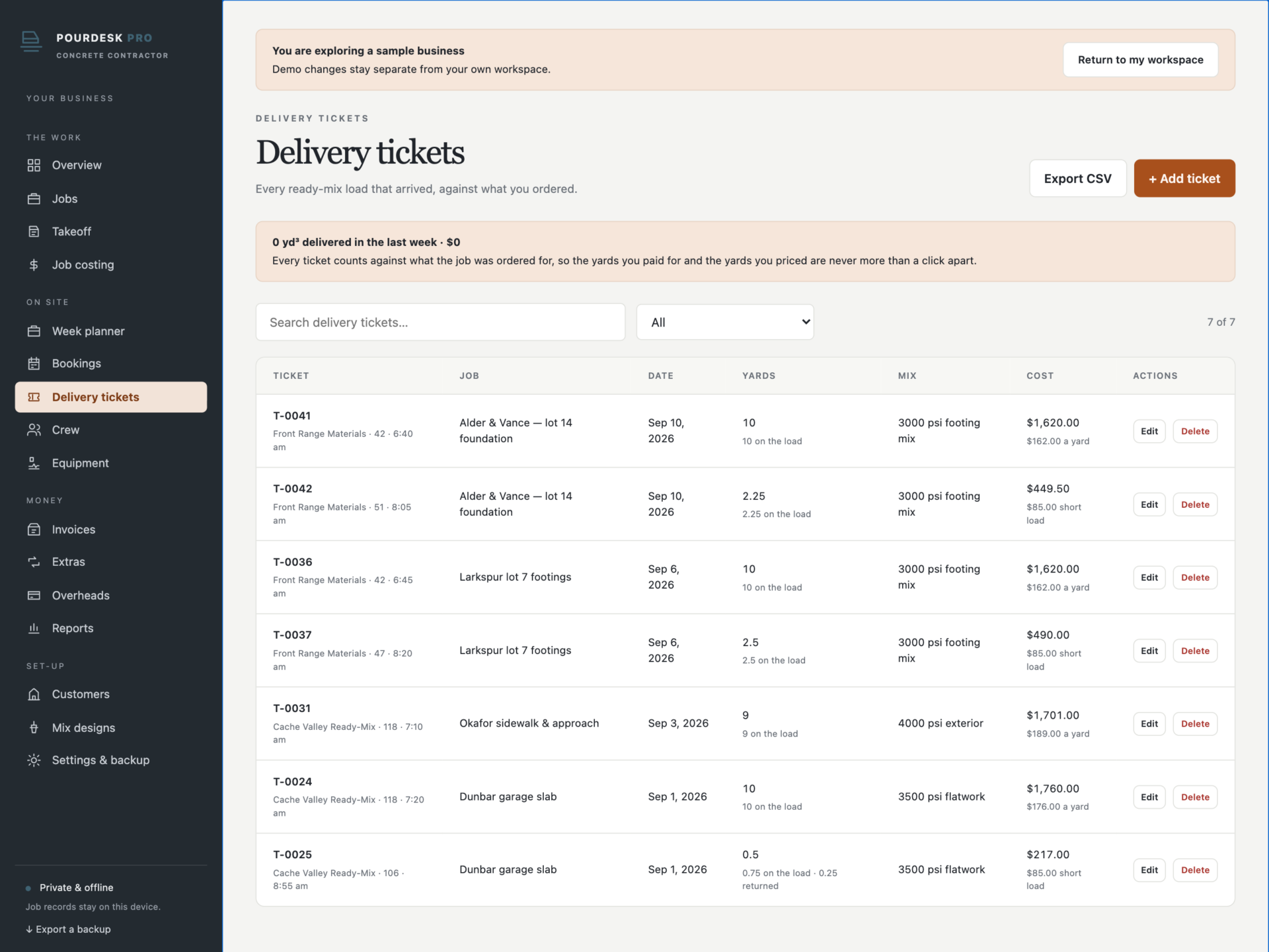 PourDesk Pro - a screen from the app