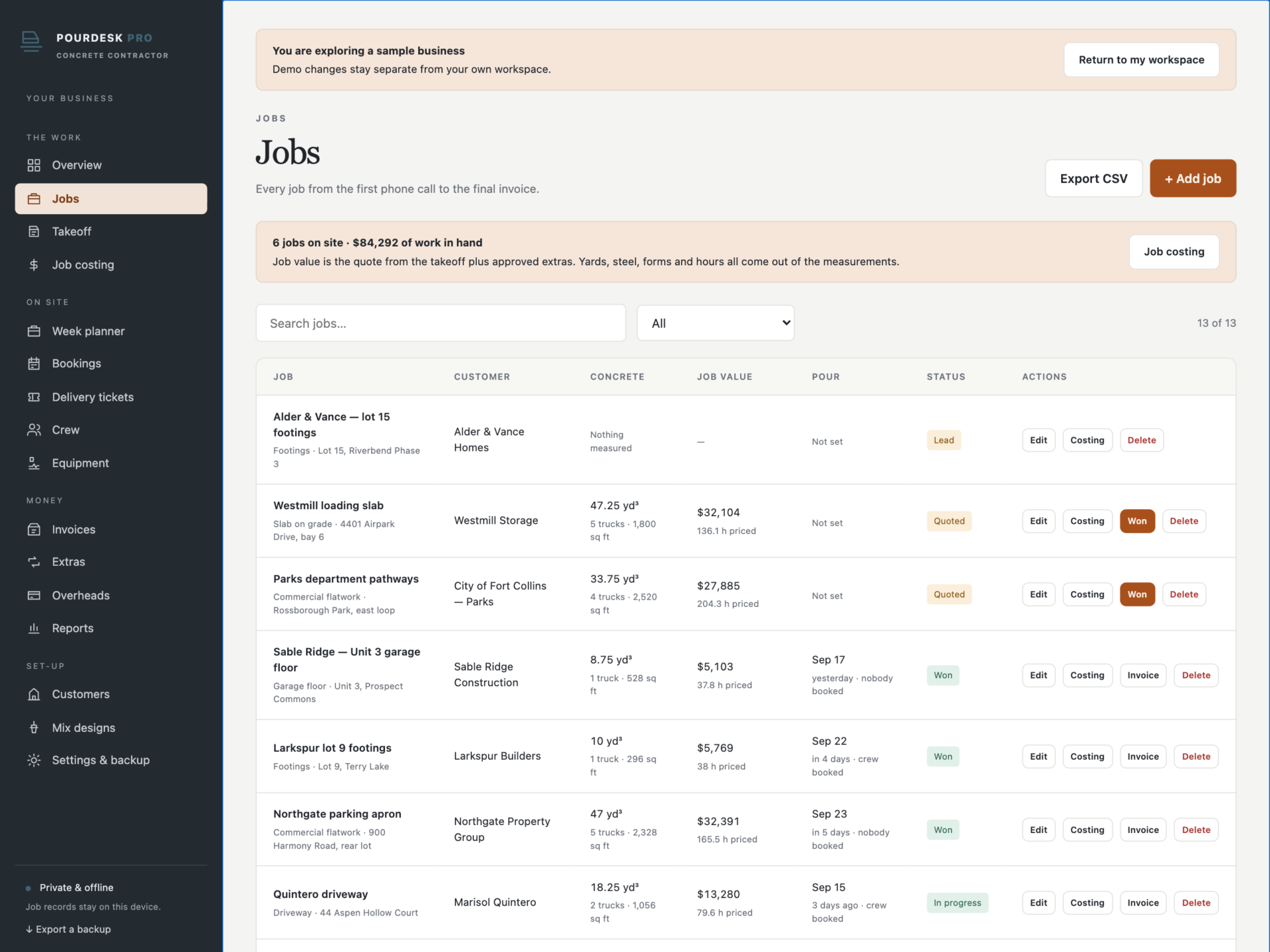 PourDesk Pro - a screen from the app