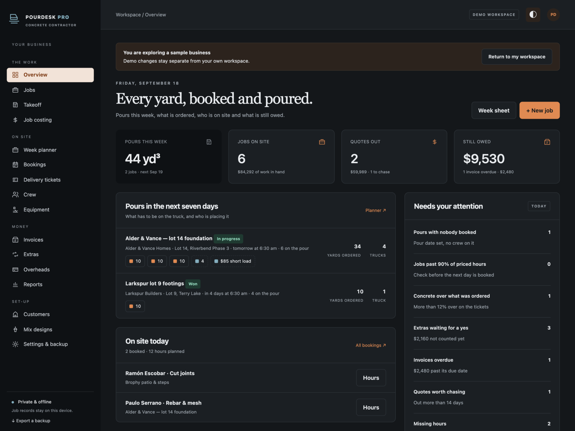PourDesk Pro - a screen from the app