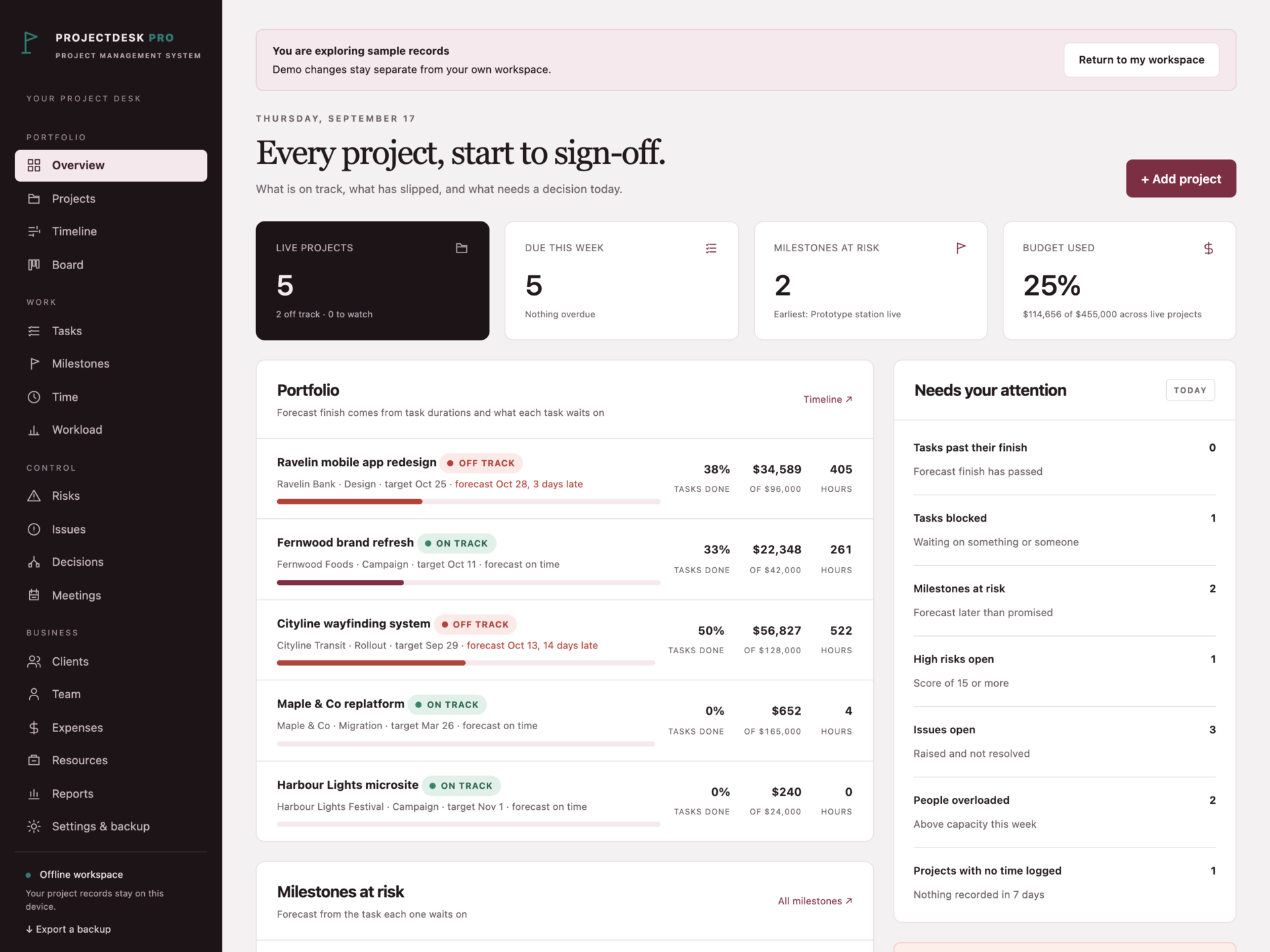 ProjectDesk Pro - a screen from the app