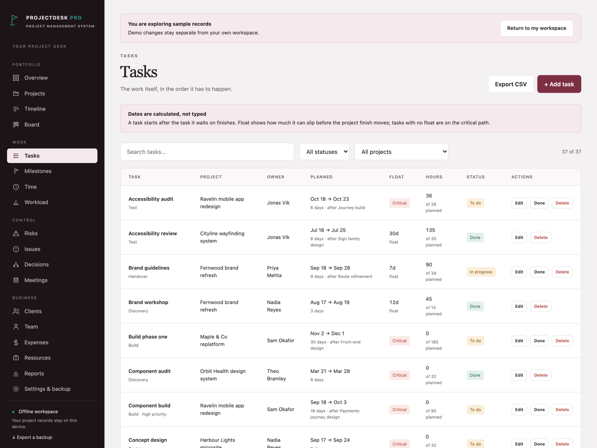 ProjectDesk Pro - a screen from the app