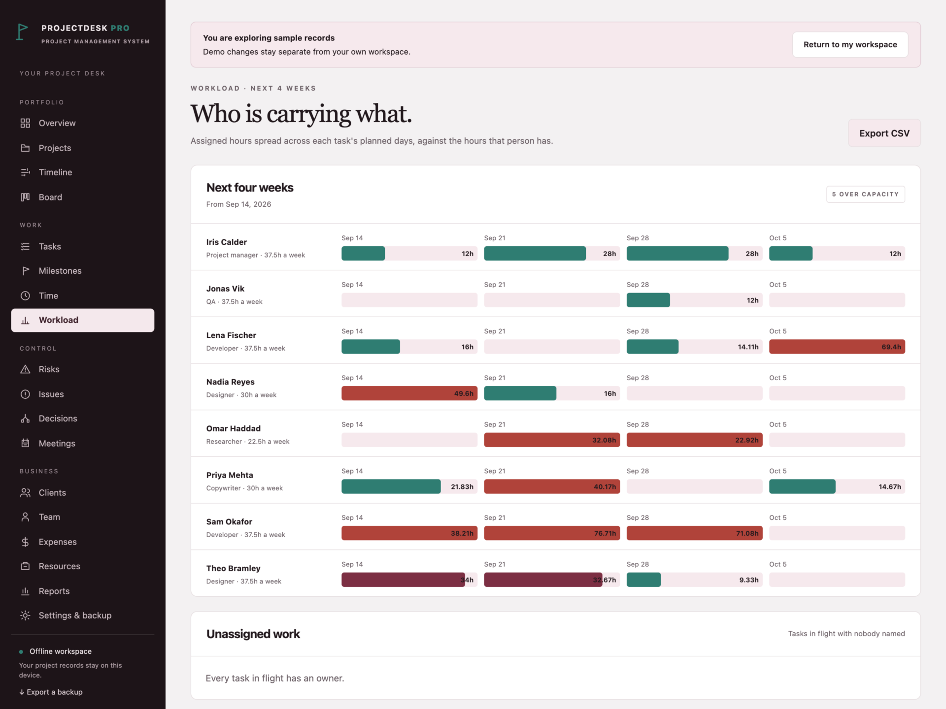 ProjectDesk Pro - a screen from the app
