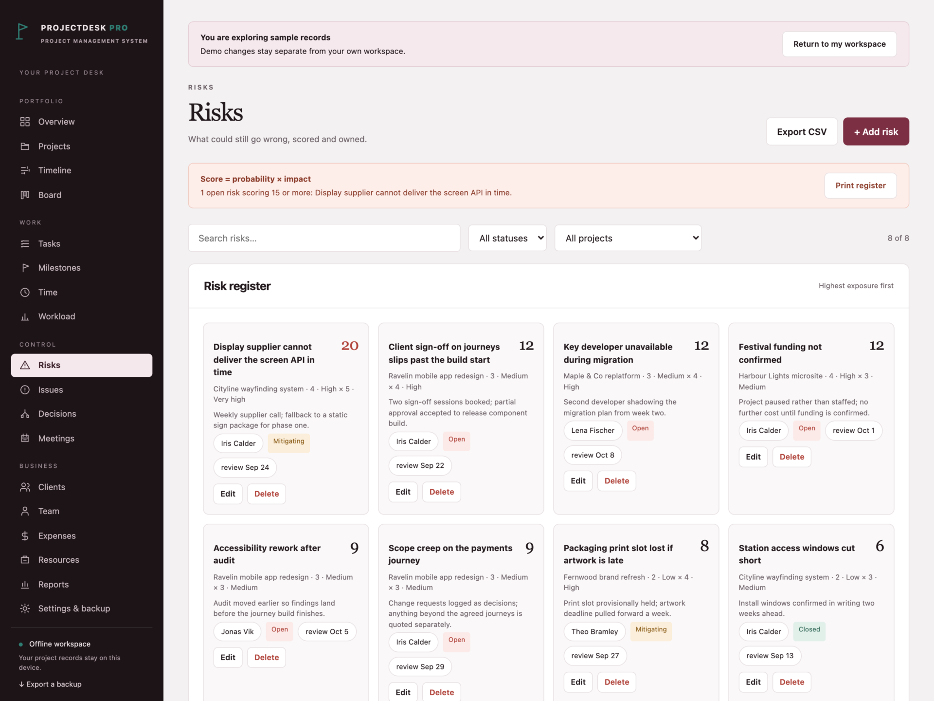 ProjectDesk Pro - a screen from the app
