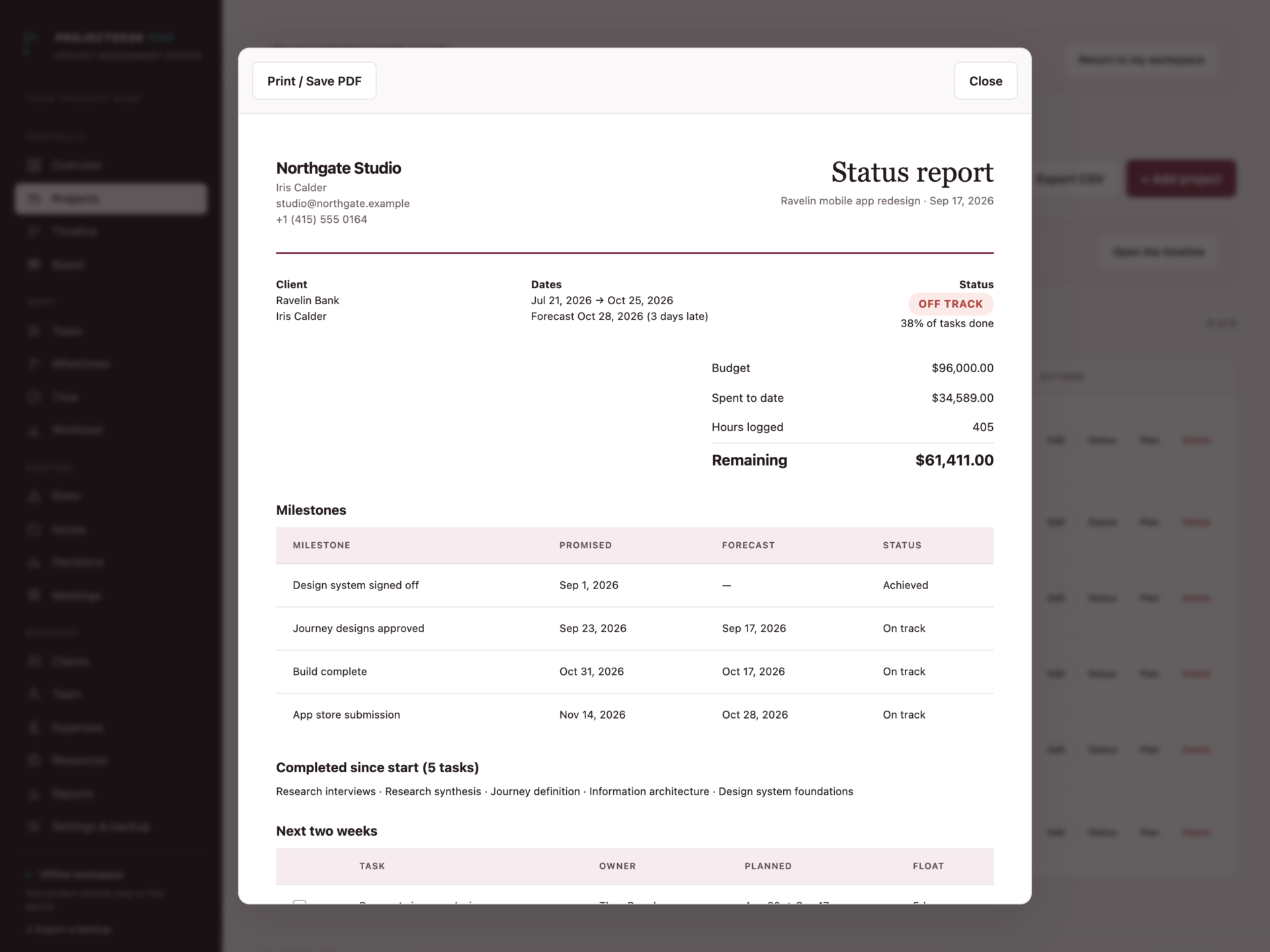 ProjectDesk Pro - a screen from the app