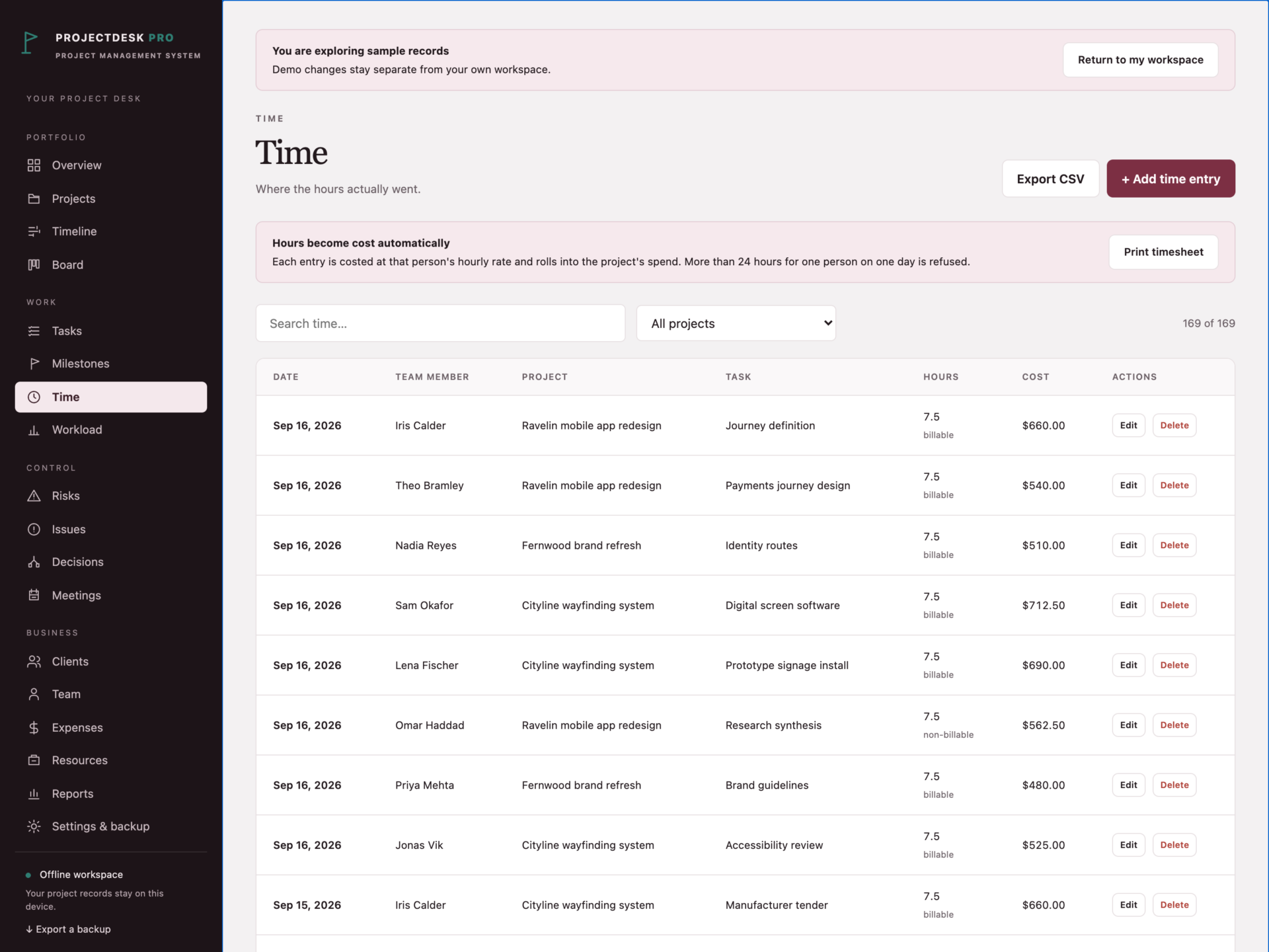 ProjectDesk Pro - a screen from the app