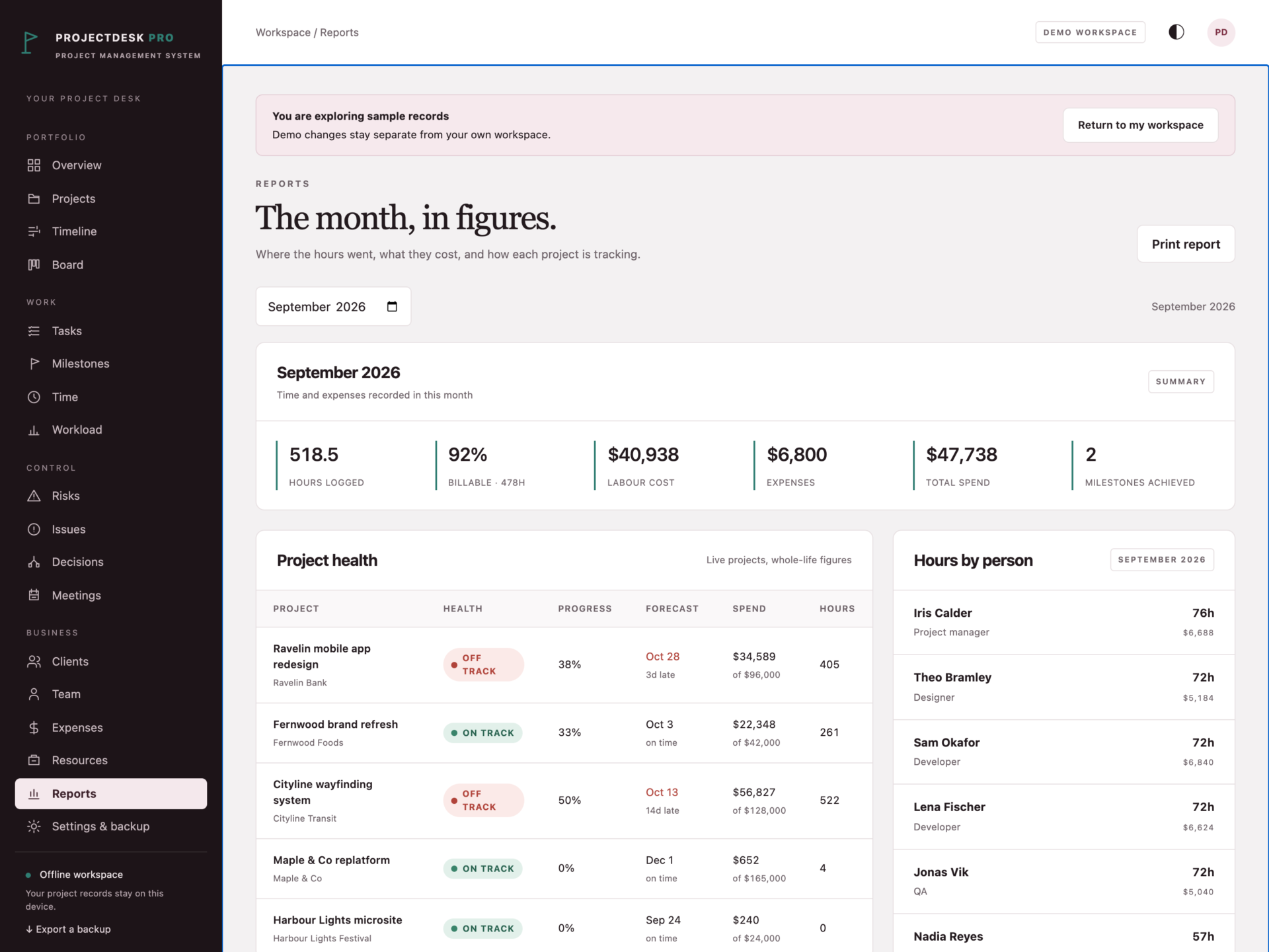 ProjectDesk Pro - a screen from the app