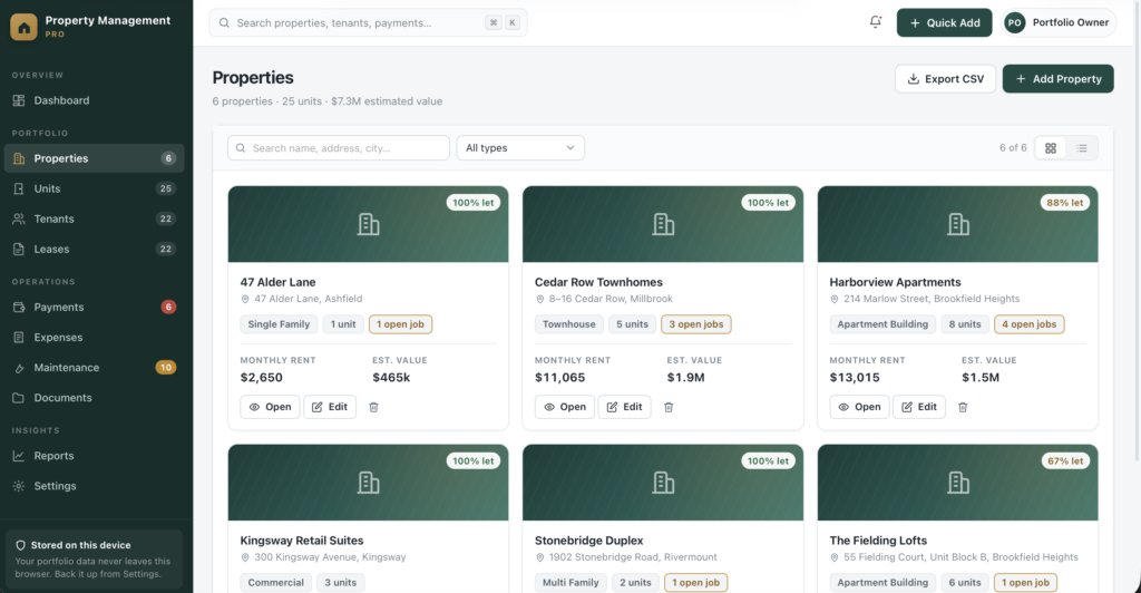 Property Management Pro — a screen from the app