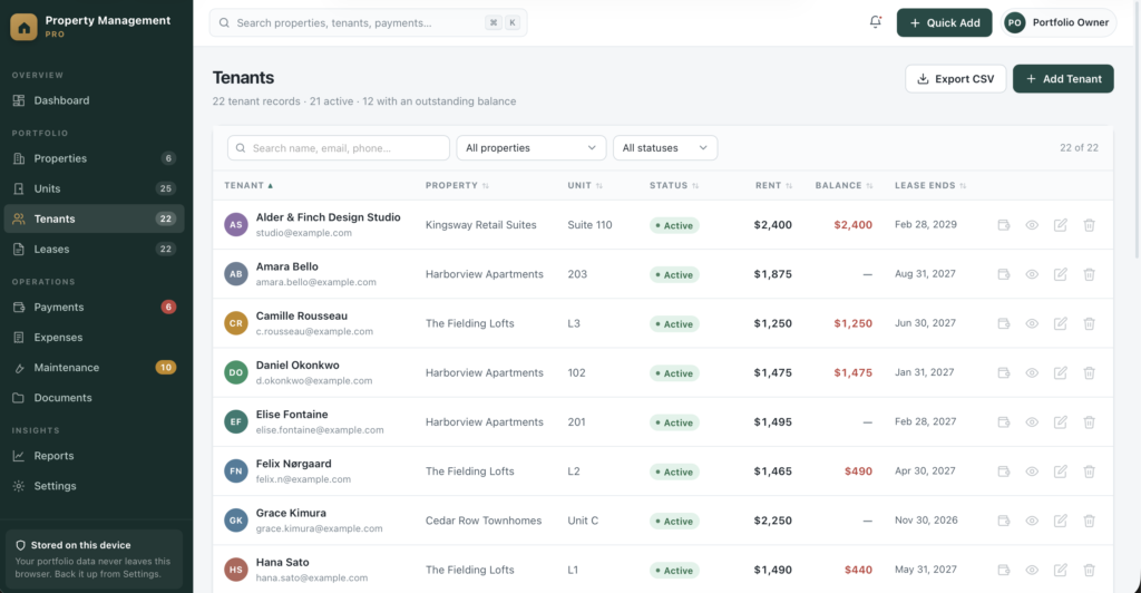 Property Management Pro — a screen from the app