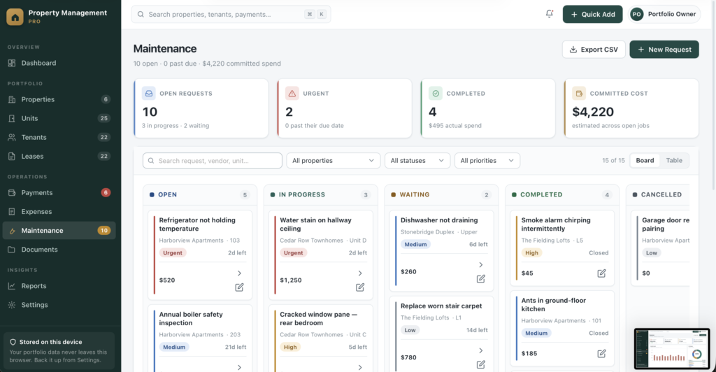 Property Management Pro — a screen from the app