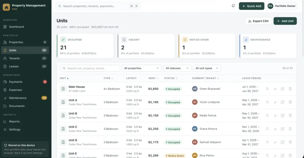 Property Management Pro — a screen from the app