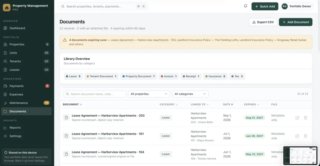 Property Management Pro — a screen from the app