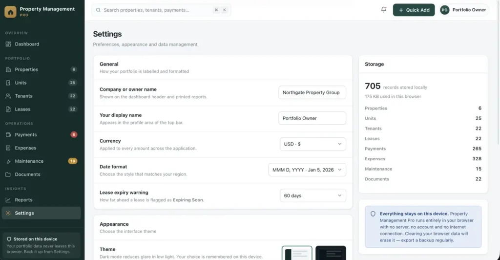 Property Management Pro — a screen from the app