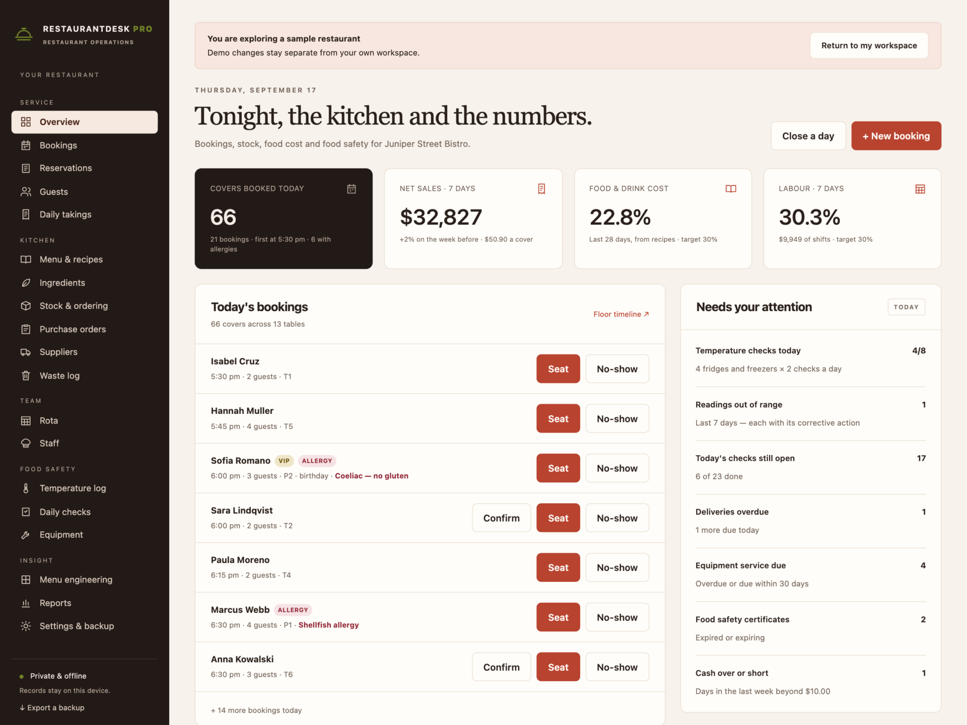 RestaurantDesk Pro - a screen from the app