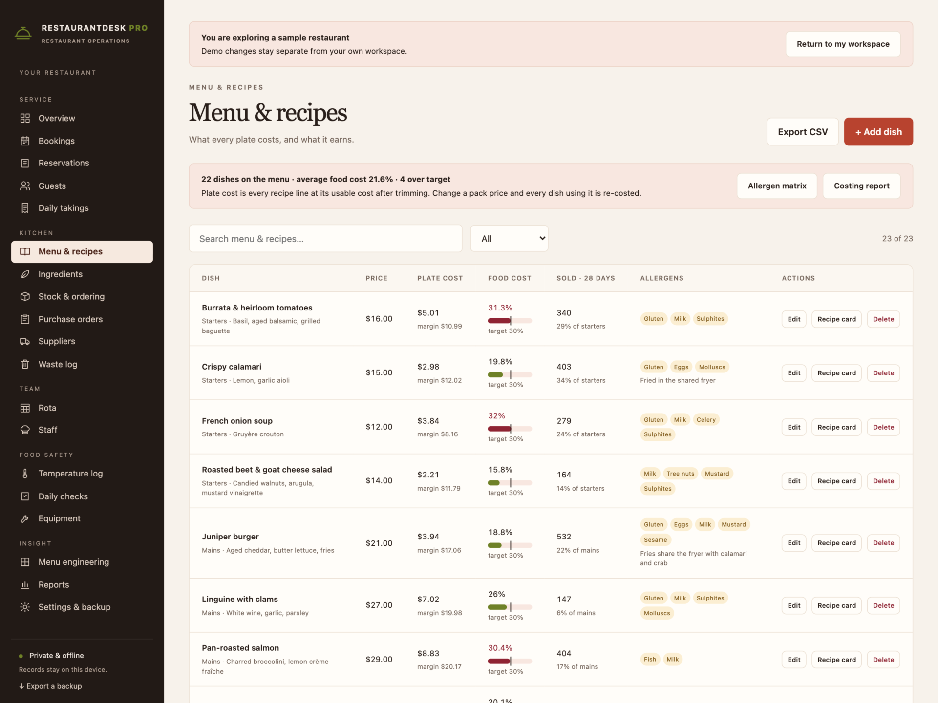 RestaurantDesk Pro - a screen from the app