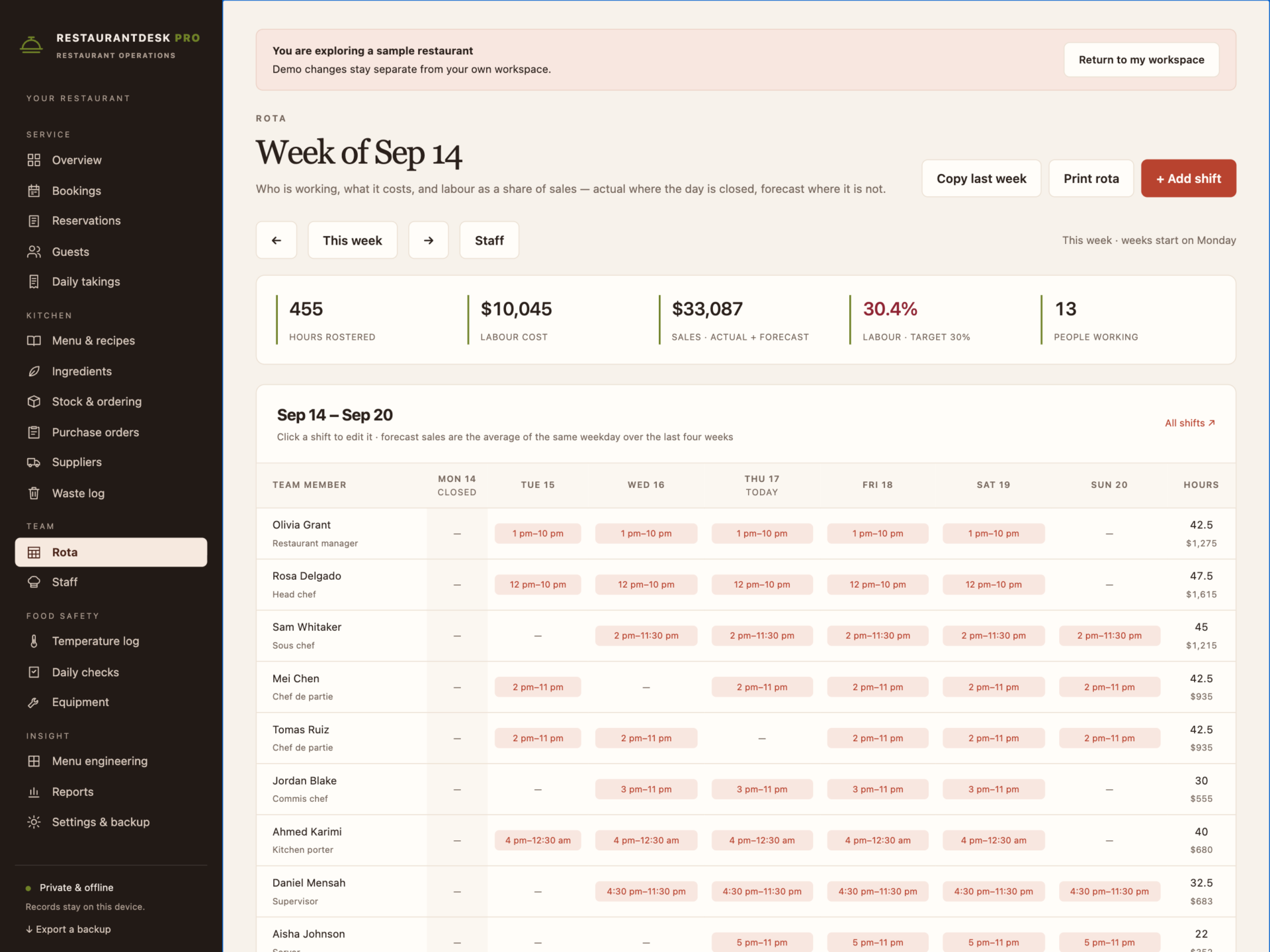 RestaurantDesk Pro - a screen from the app