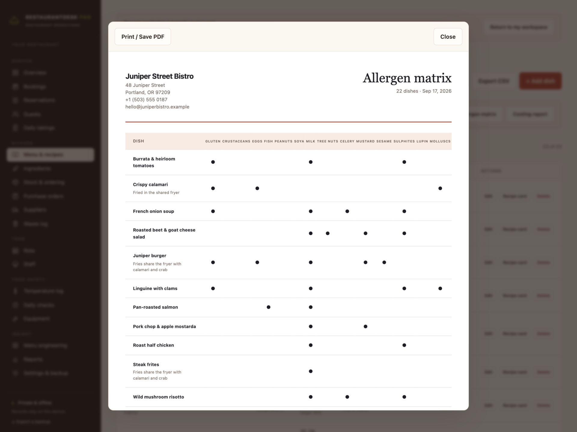 RestaurantDesk Pro - a screen from the app
