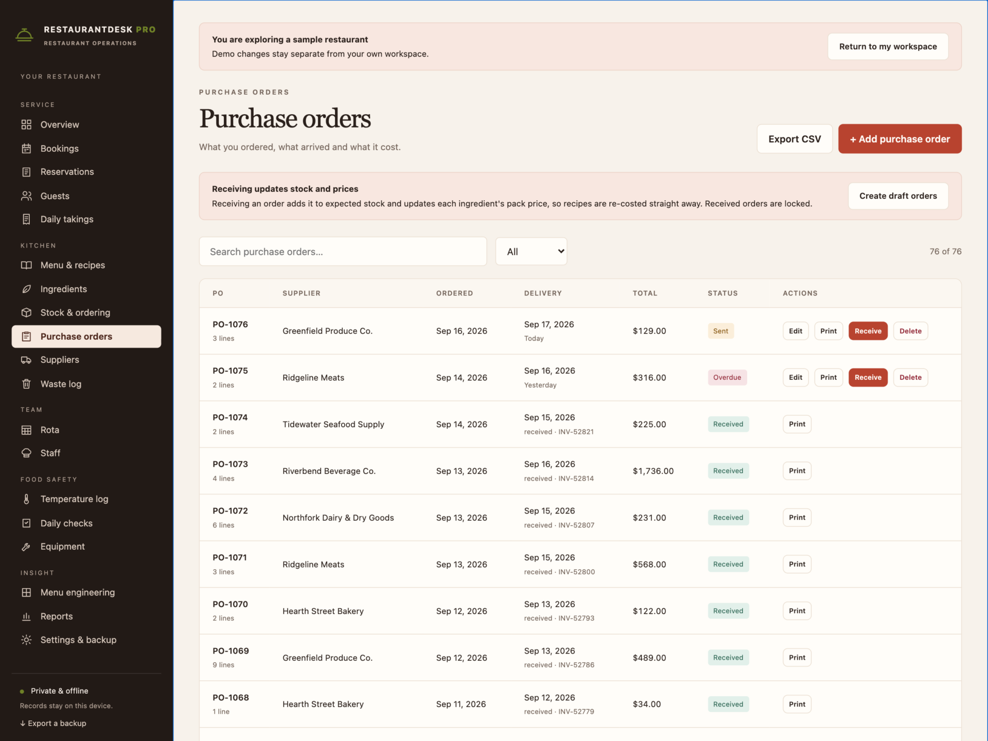 RestaurantDesk Pro - a screen from the app