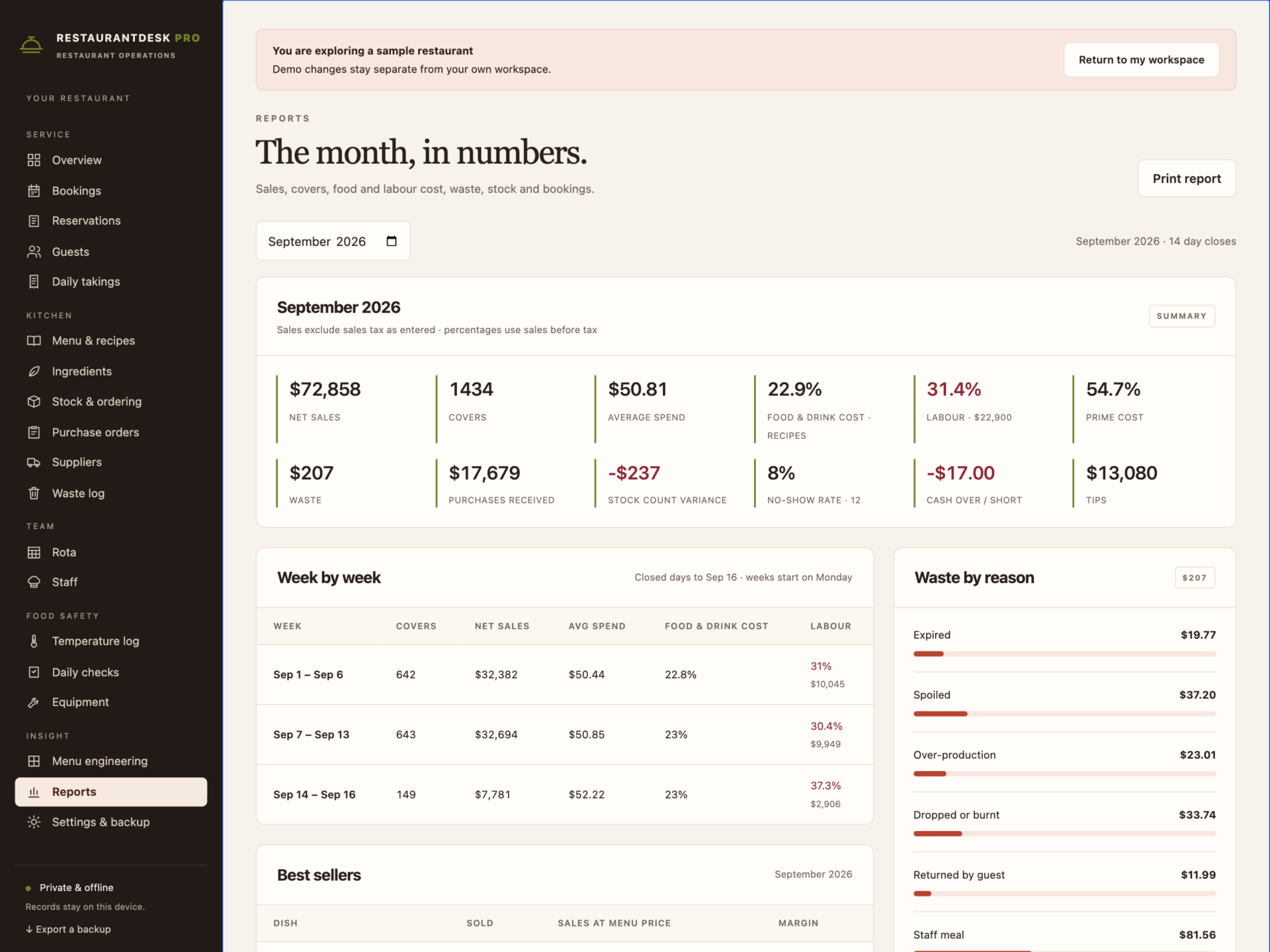 RestaurantDesk Pro - a screen from the app